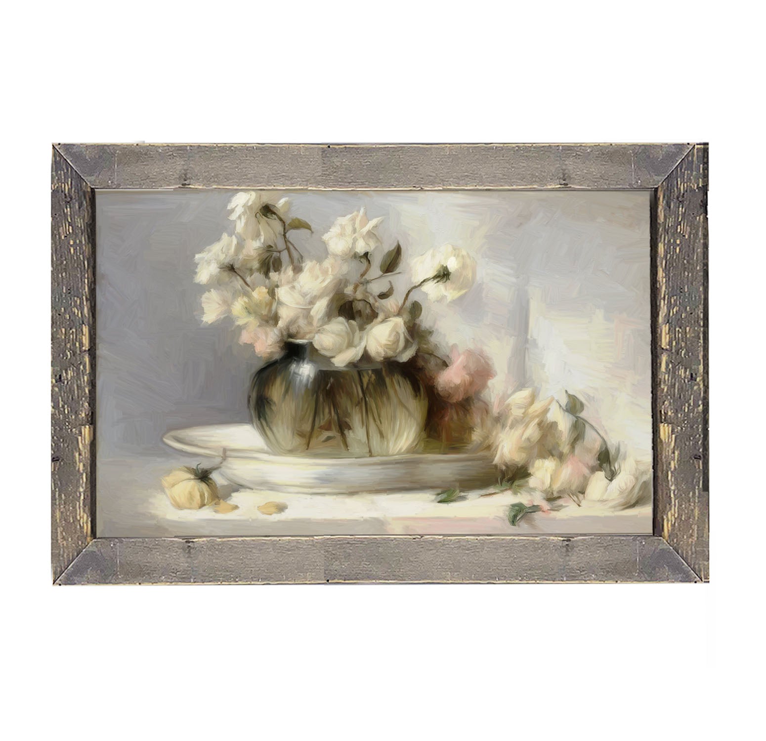 Cream Roses in Clear Vase - Framed art