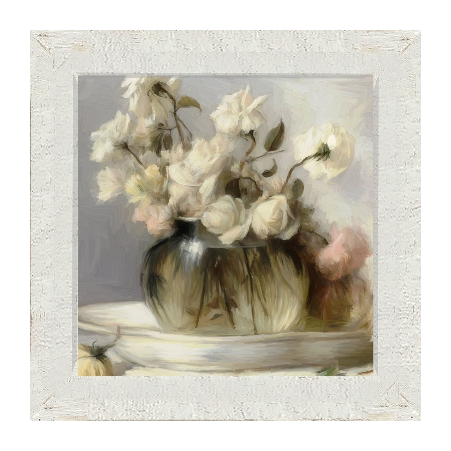 Cream Roses in Clear Vase - Framed art