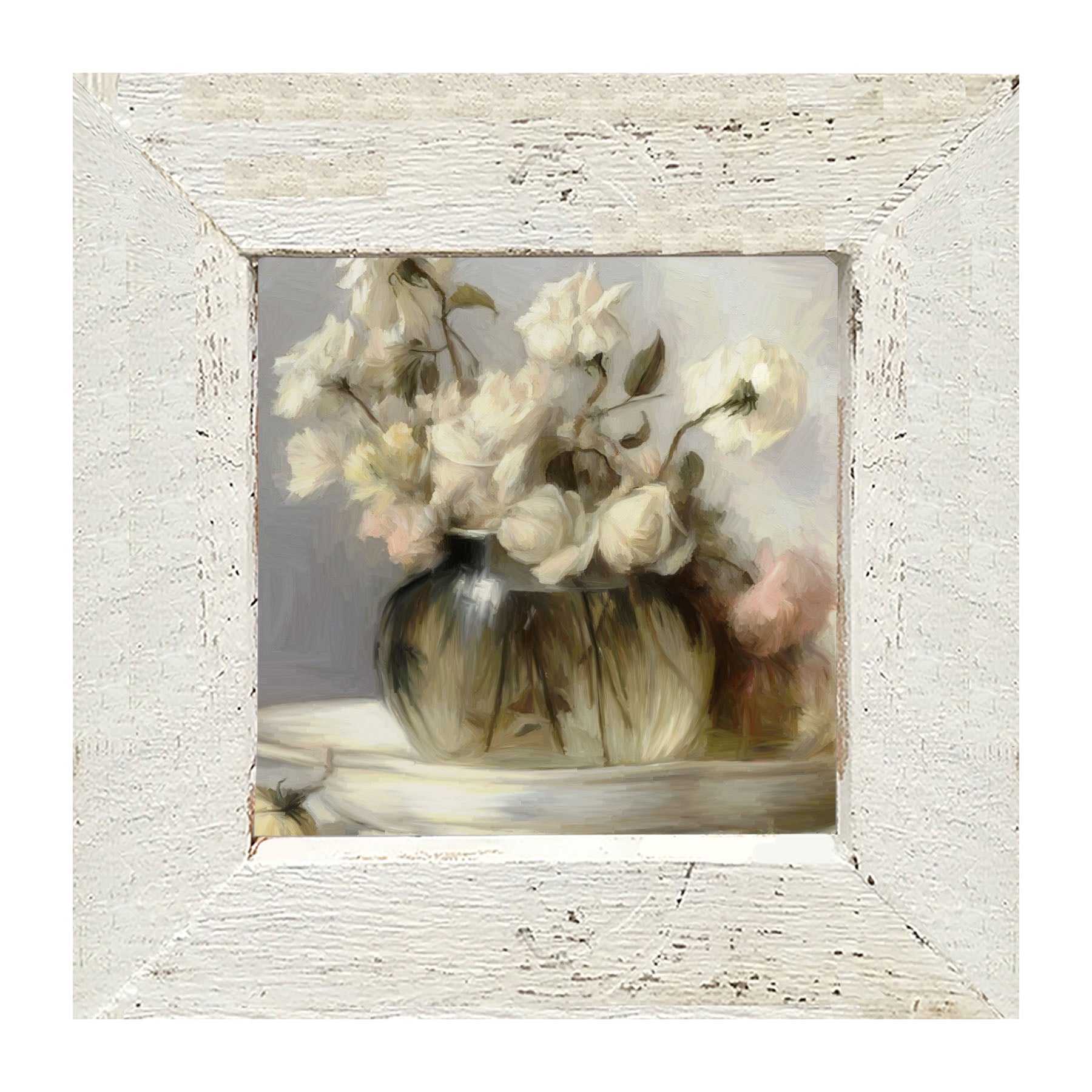 Cream Roses in Clear Vase - Framed art