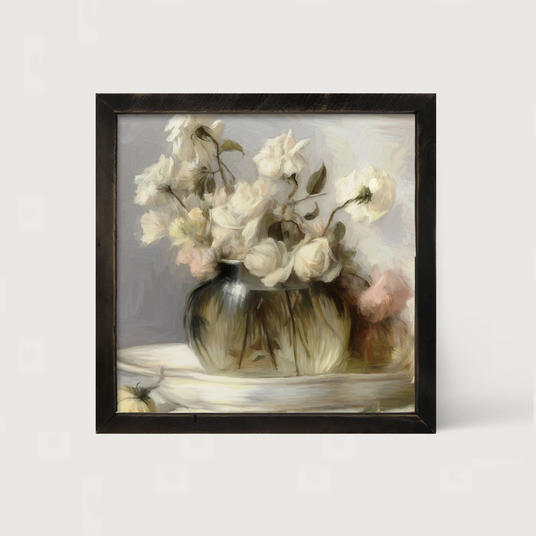 Cream Roses in Clear Vase - Framed art