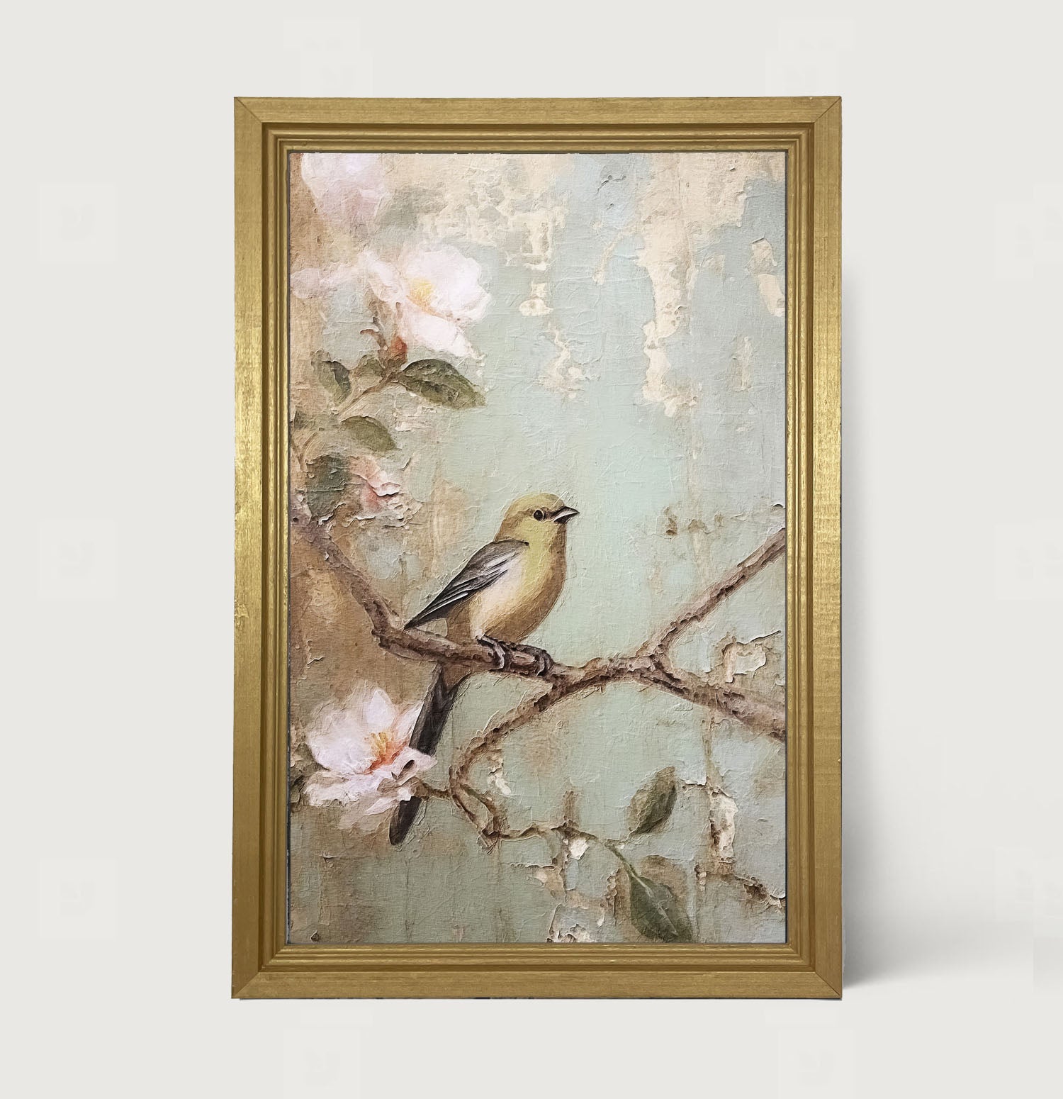 Yellow bird on branch - Framed Art