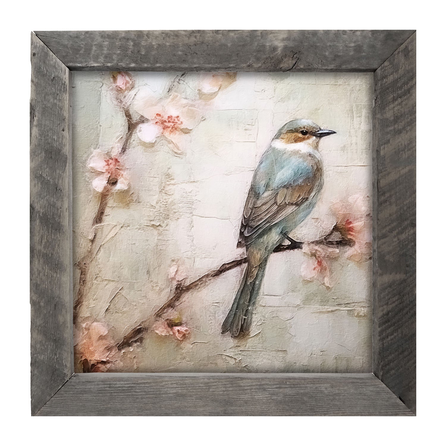 Blue bird on branch - Framed art