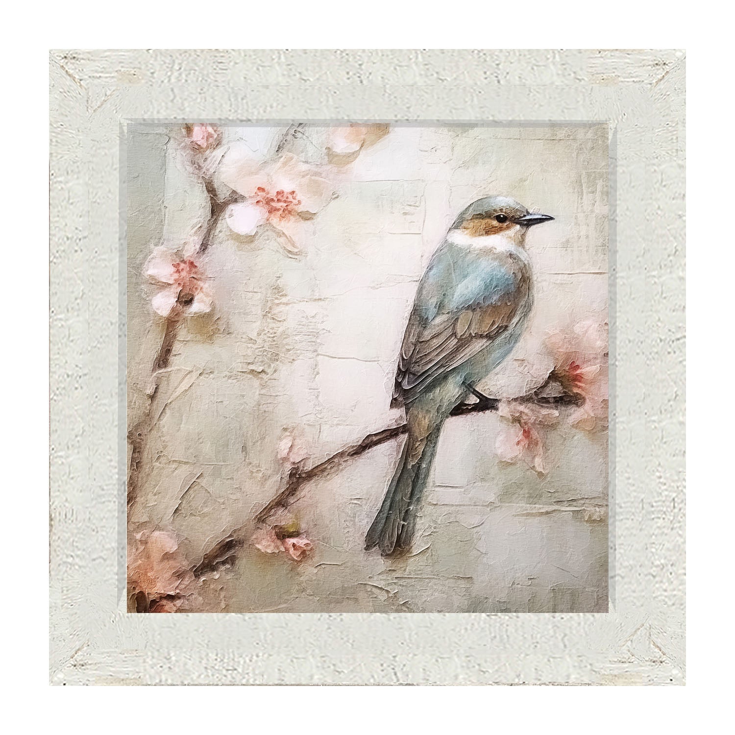 Blue bird on branch - Framed art