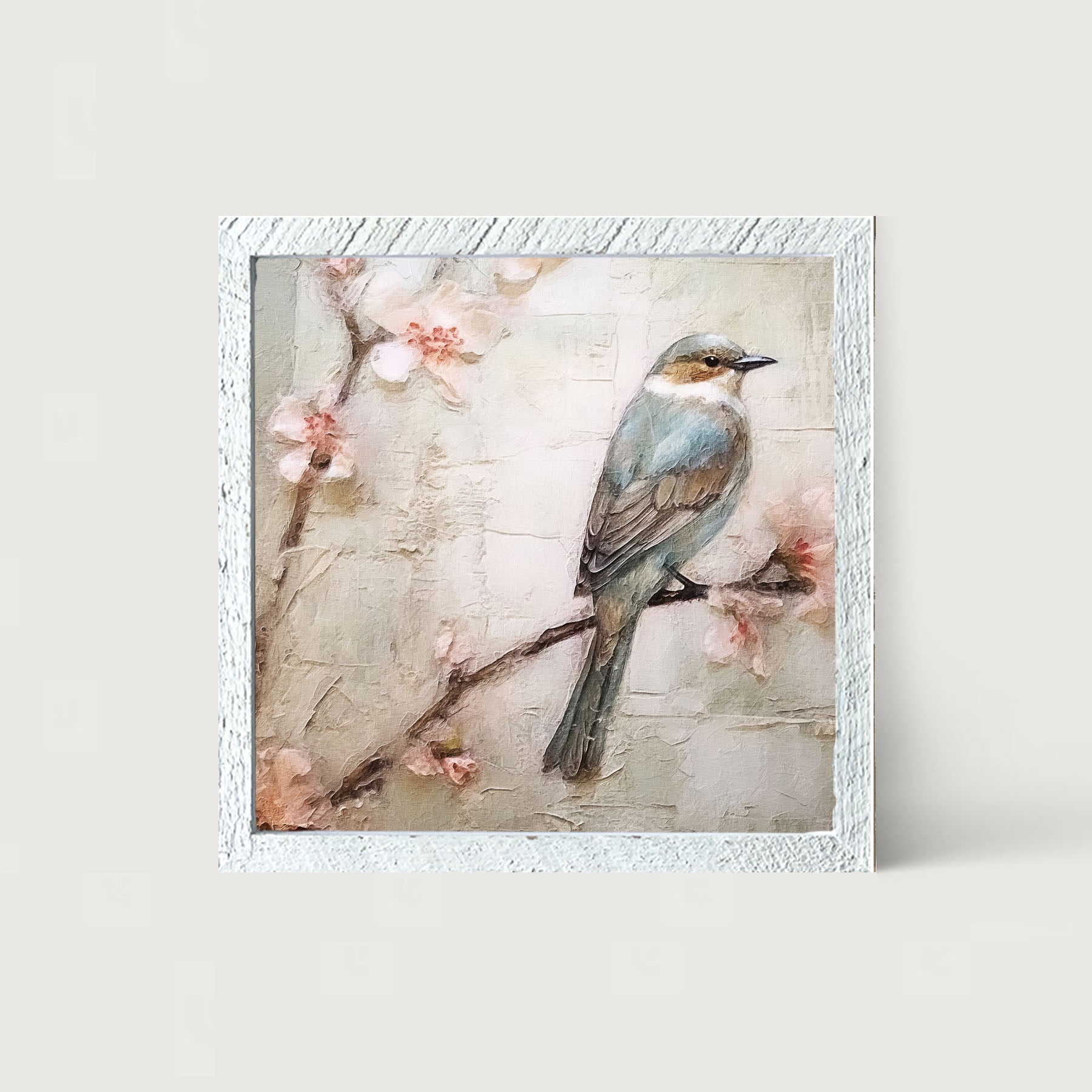 Blue bird on branch - Framed art