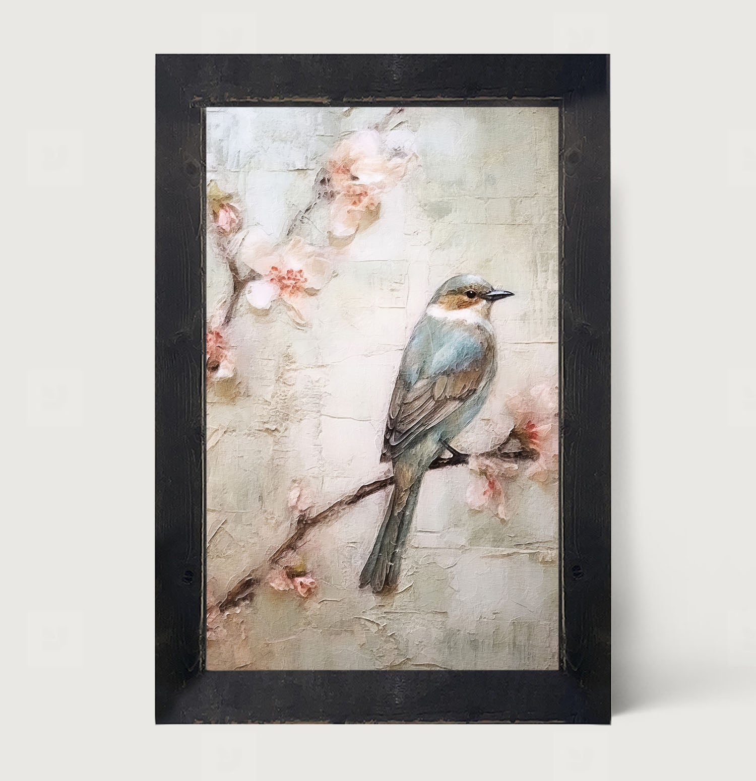 Blue bird on branch - Framed art