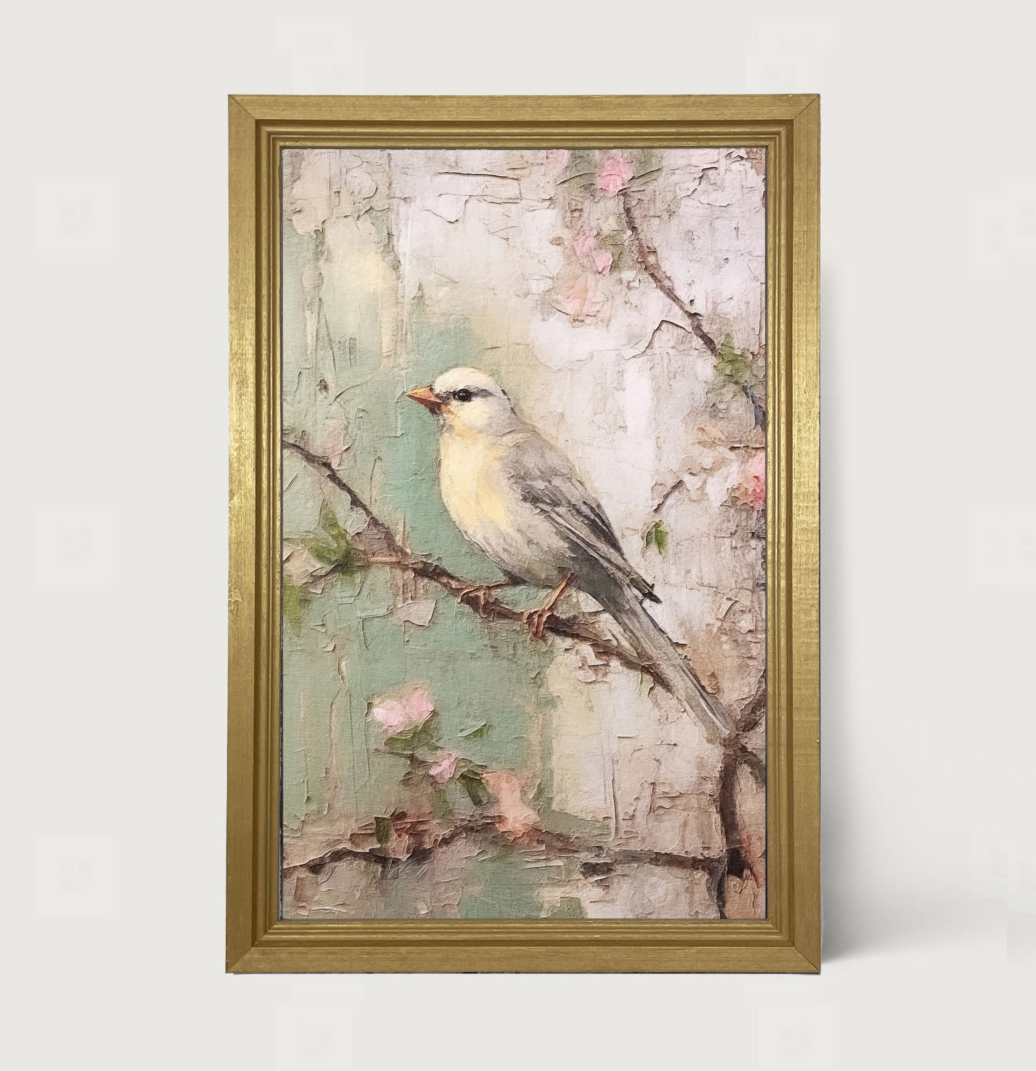 Yellow breasted bird on branch - Framed art