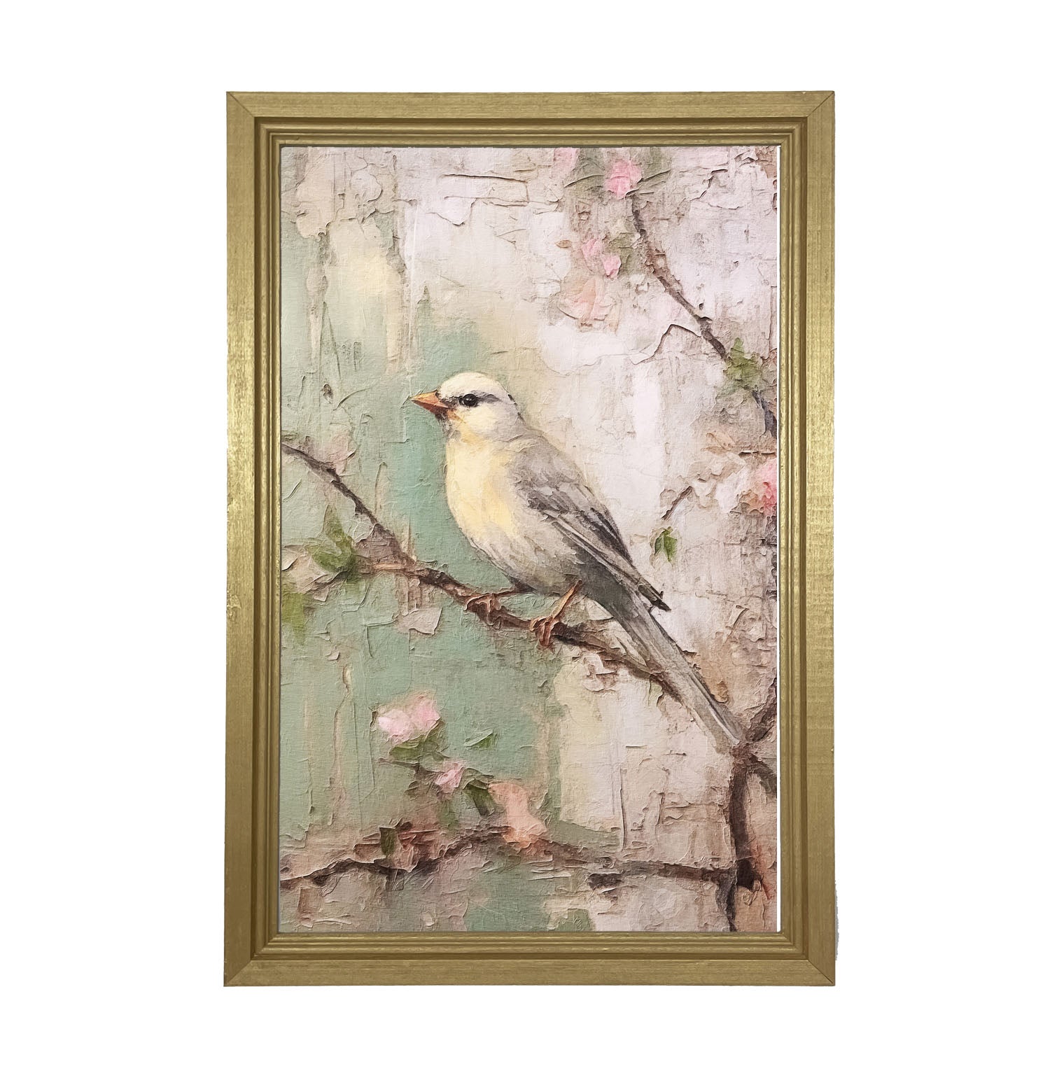 Yellow breasted bird on branch - Framed art