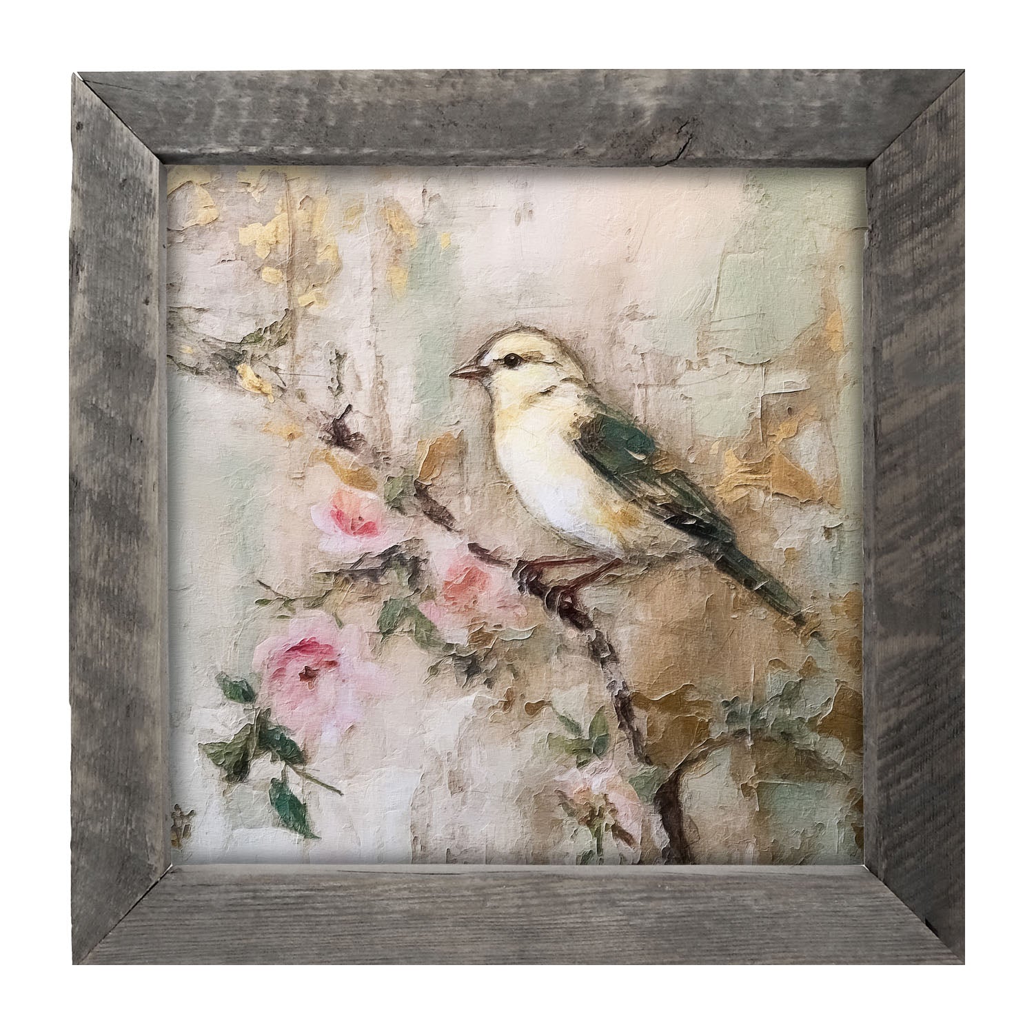 White-breasted bird on branch - Framed art