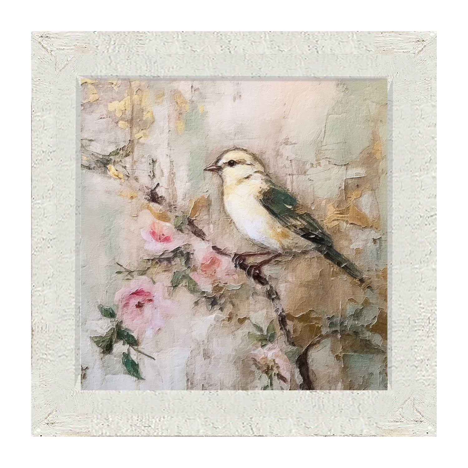 White-breasted bird on branch - Framed art