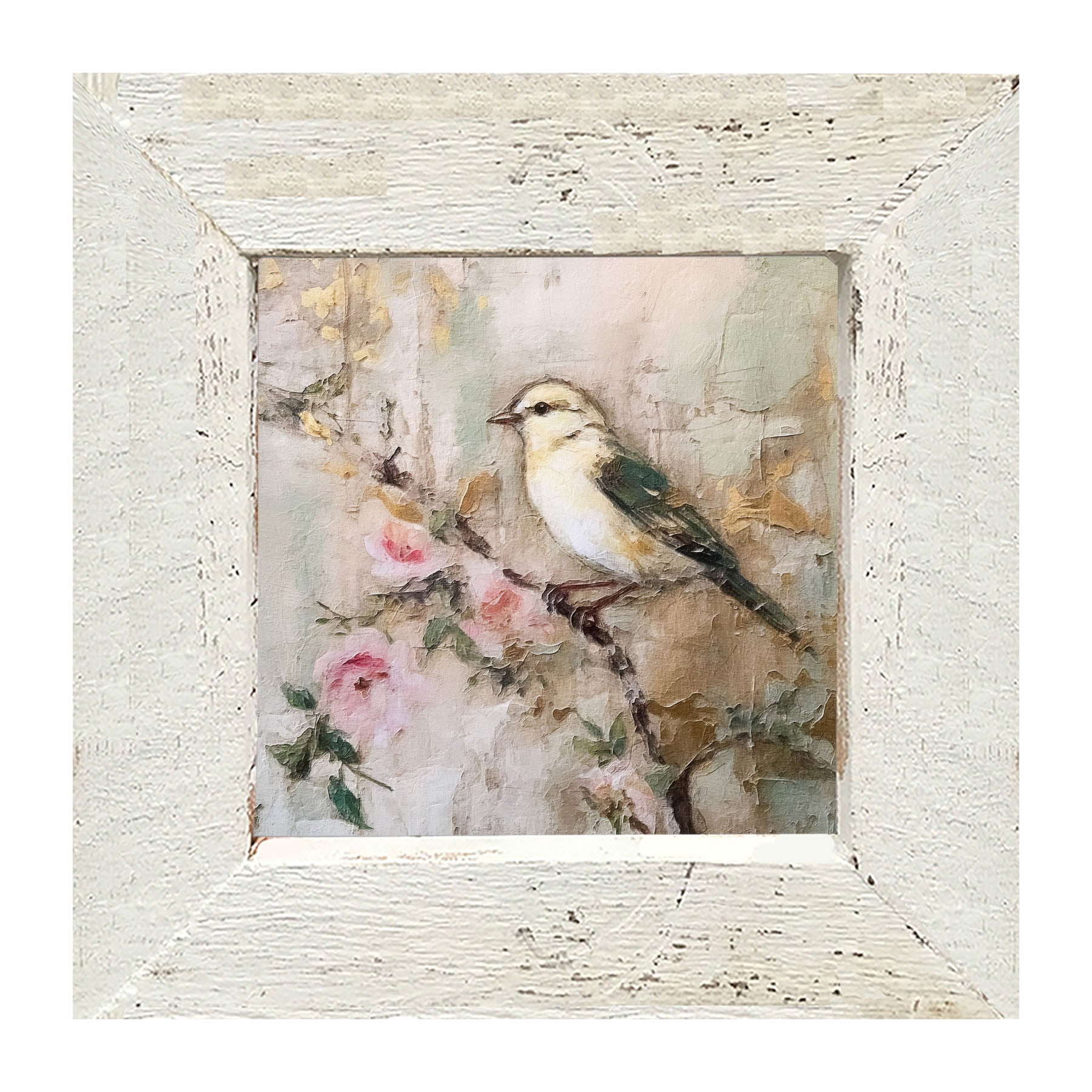 White-breasted bird on branch - Framed art