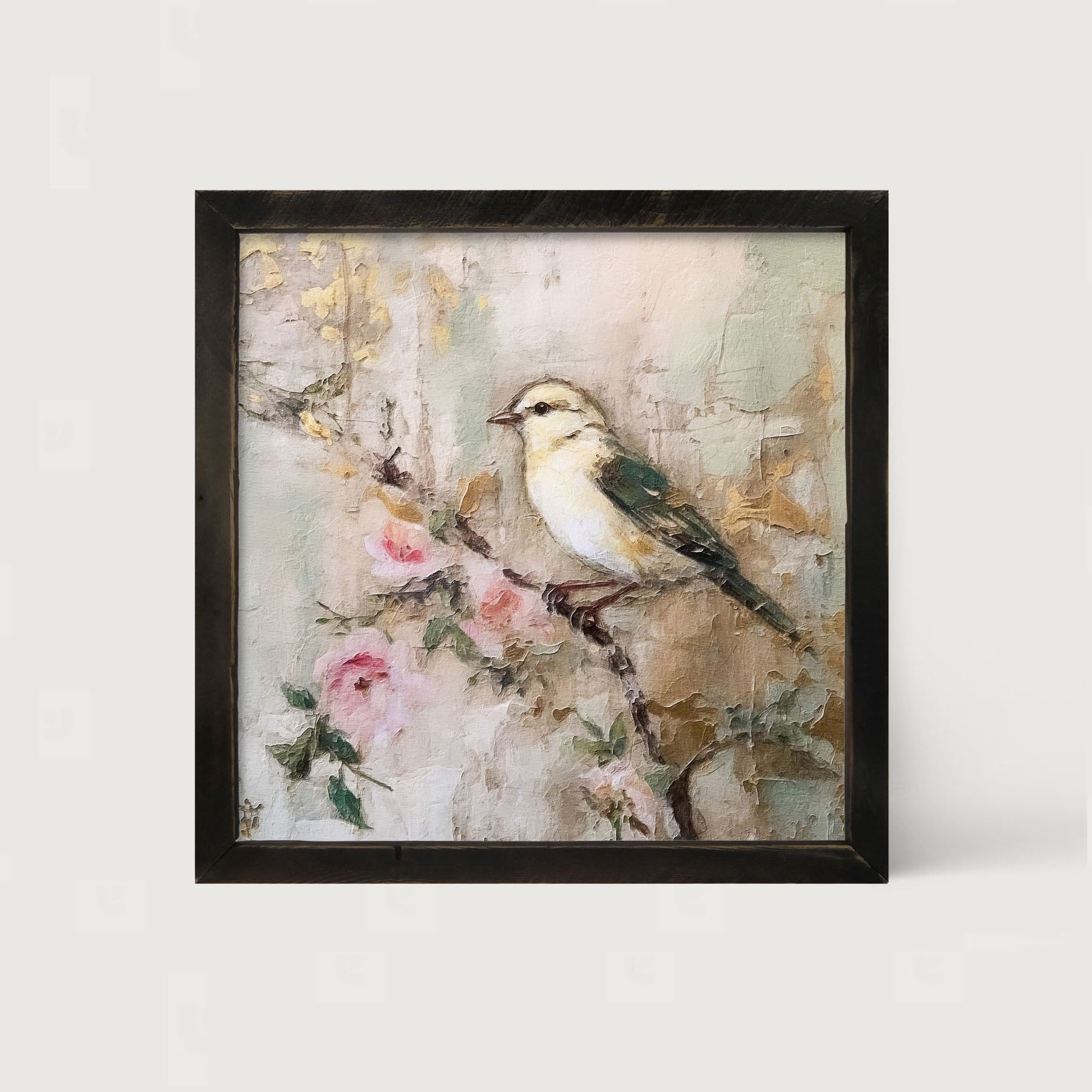 White-breasted bird on branch - Framed art