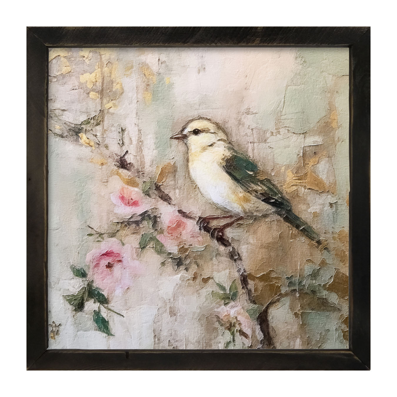 White-breasted bird on branch - Framed art