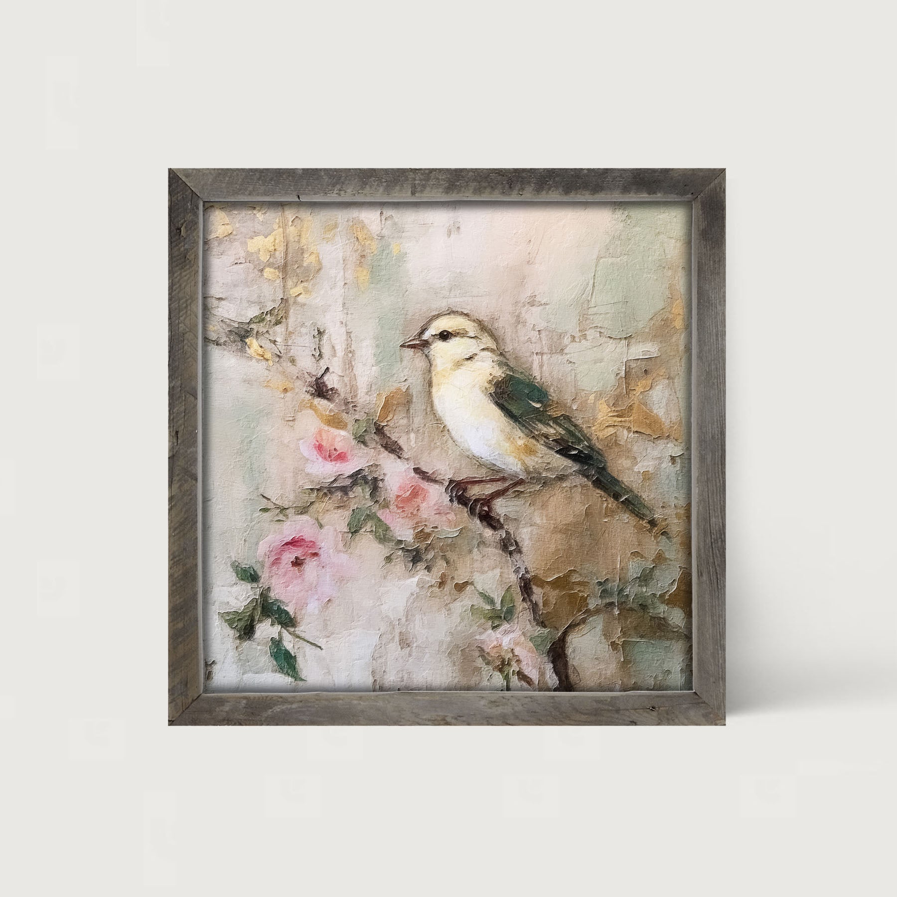 White-breasted bird on branch - Framed art