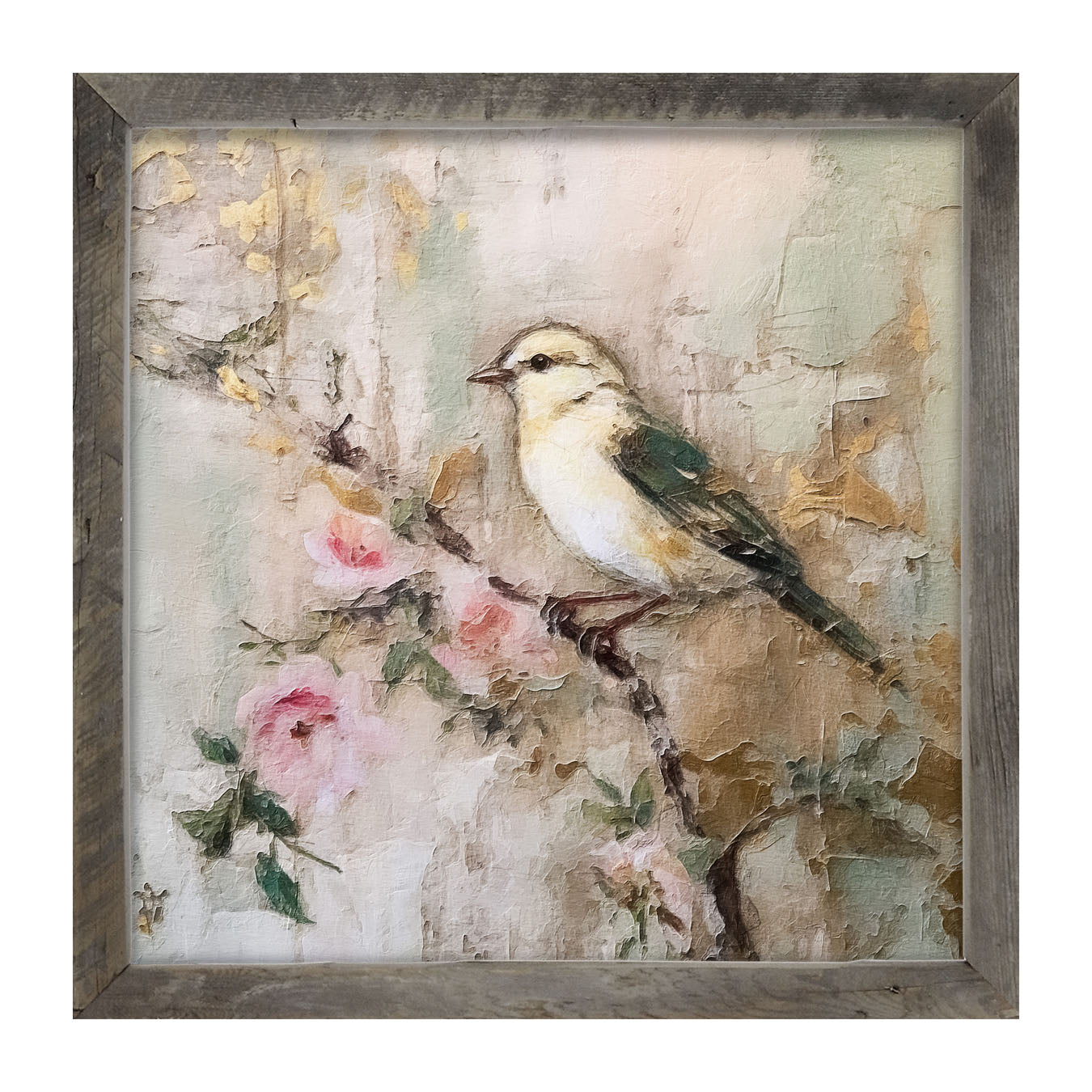 White-breasted bird on branch - Framed art