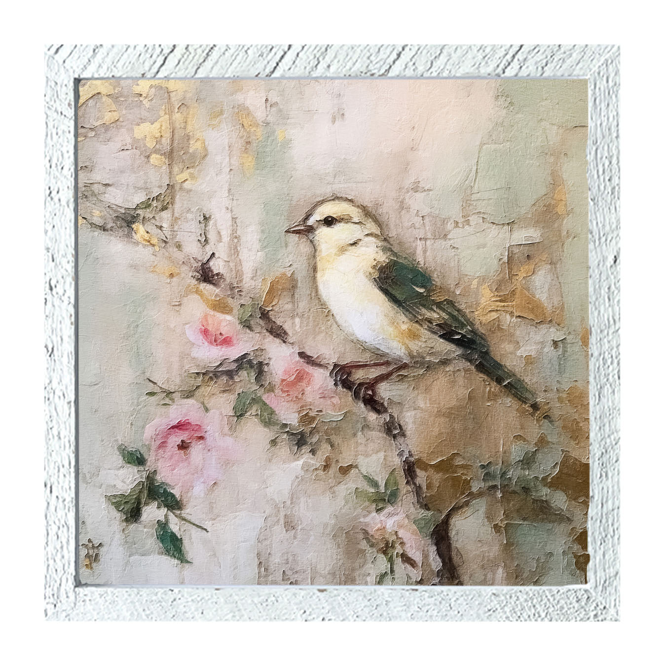 White-breasted bird on branch - Framed art