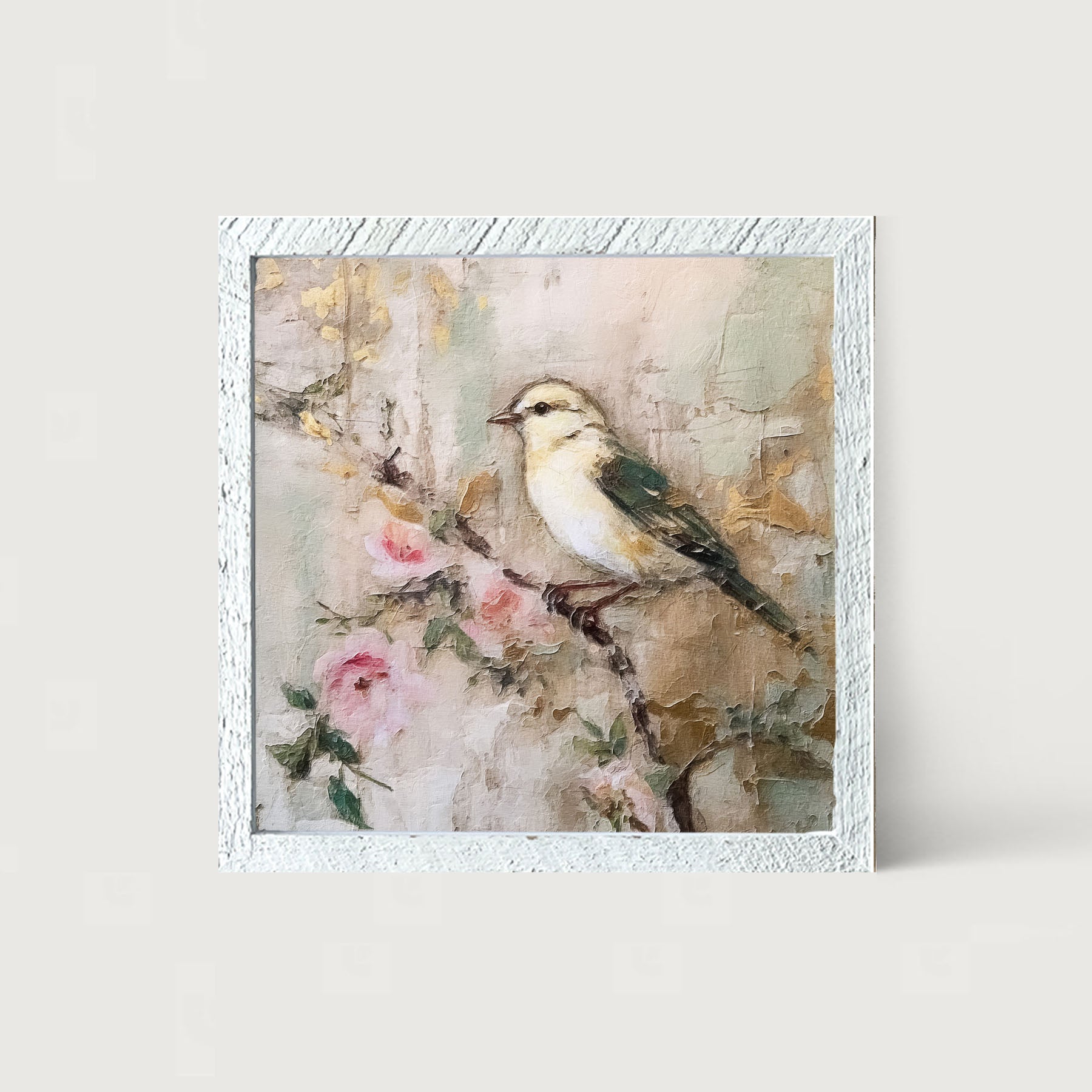 White-breasted bird on branch - Framed art
