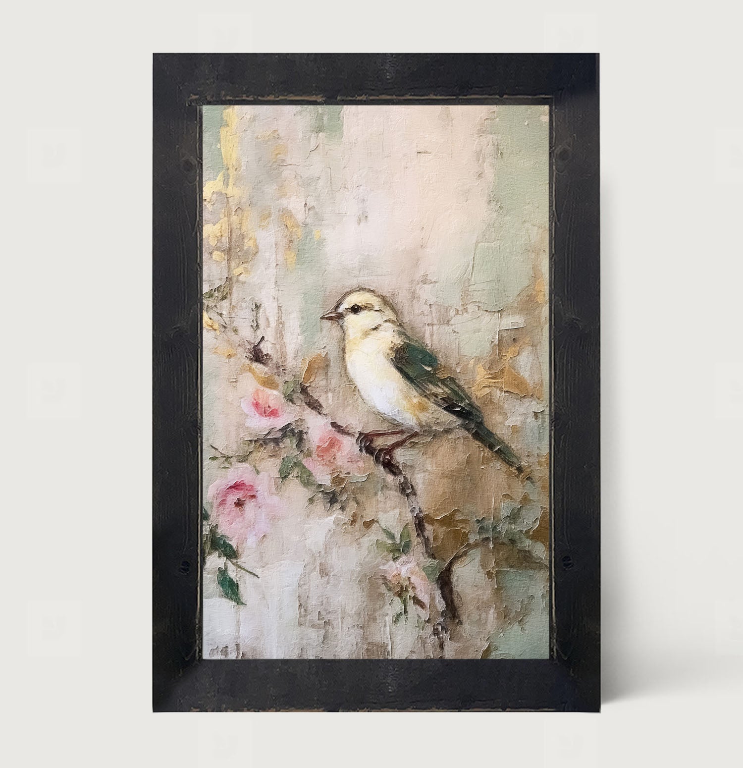 White-breasted bird on branch - Framed art