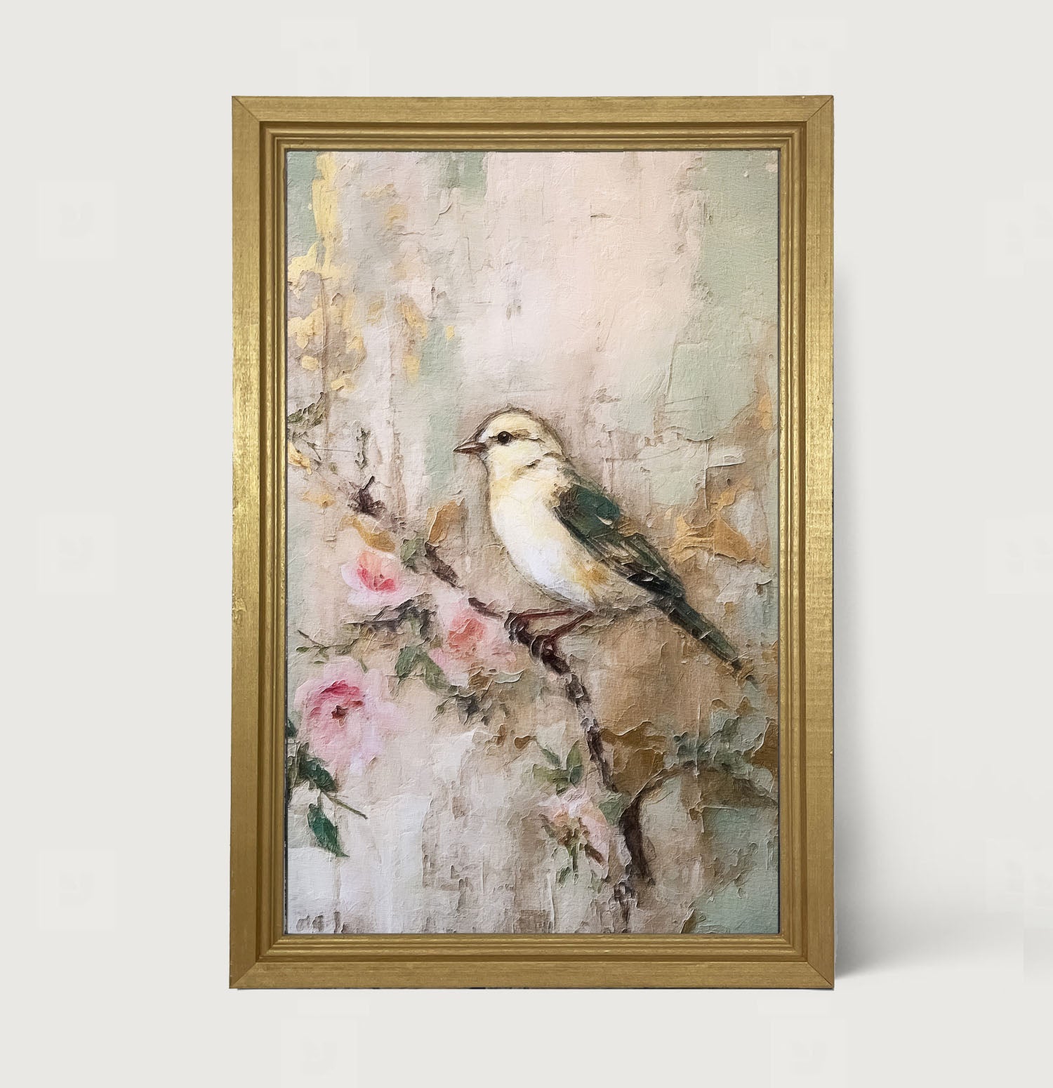 White-breasted bird on branch - Framed art