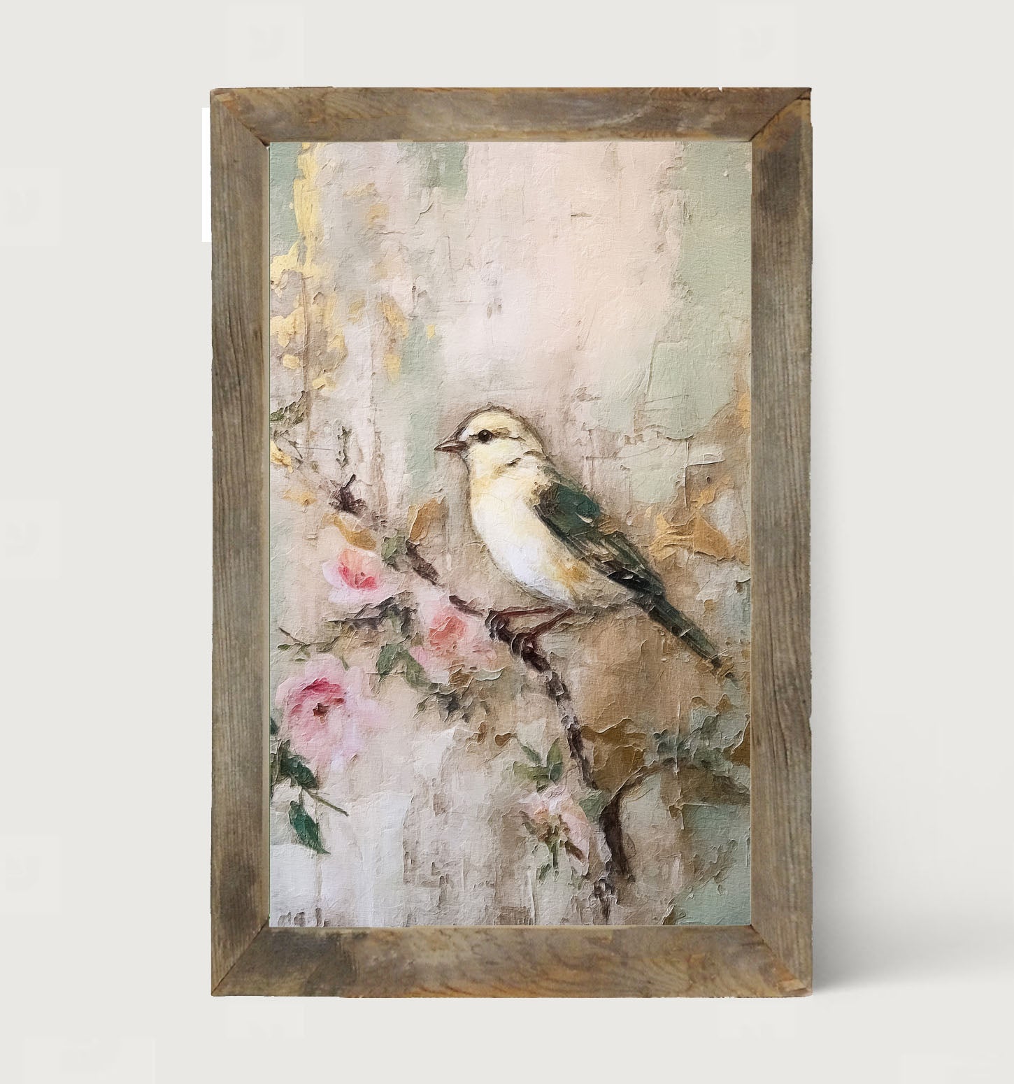White-breasted bird on branch - Framed art
