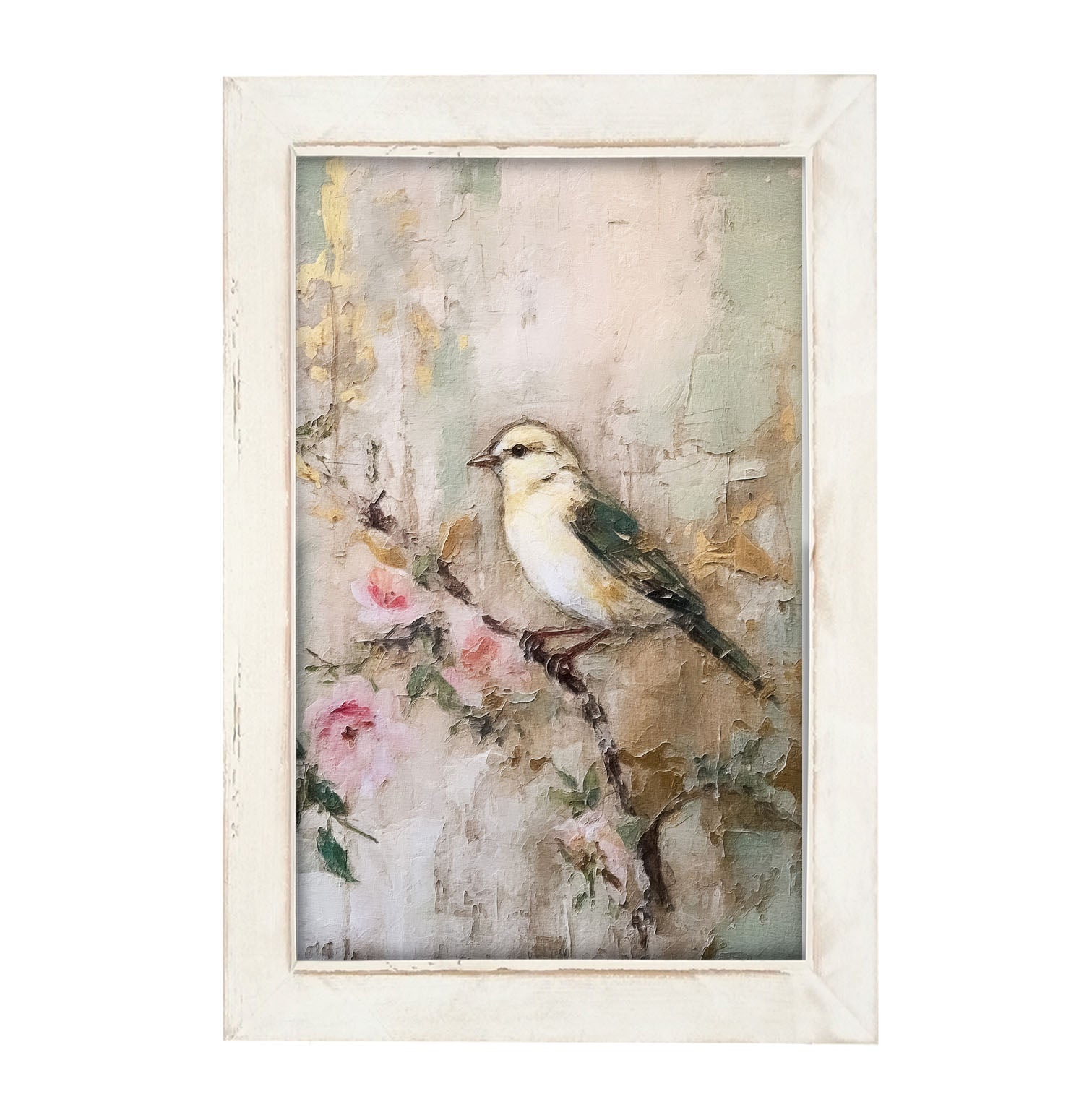 White-breasted bird on branch - Framed art
