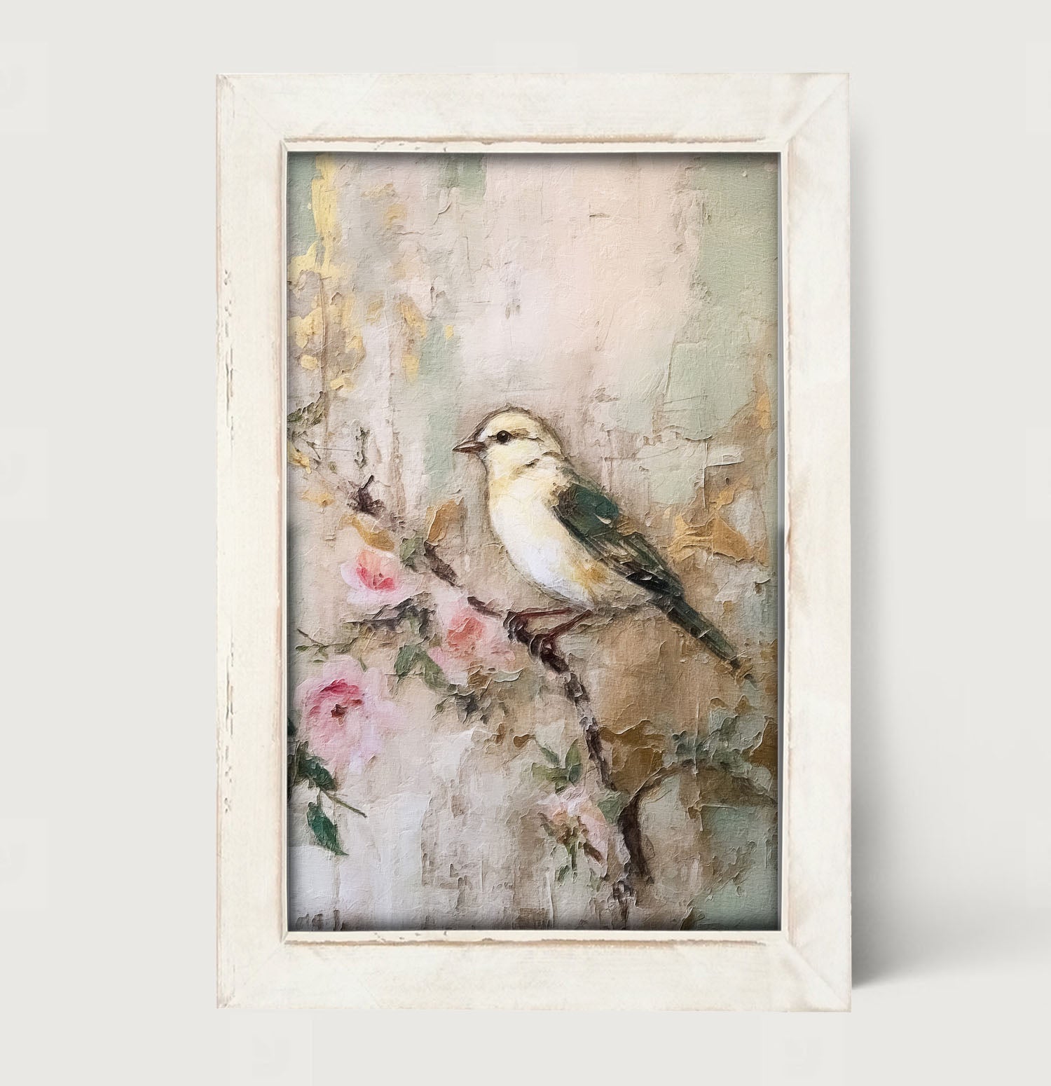 White-breasted bird on branch - Framed art