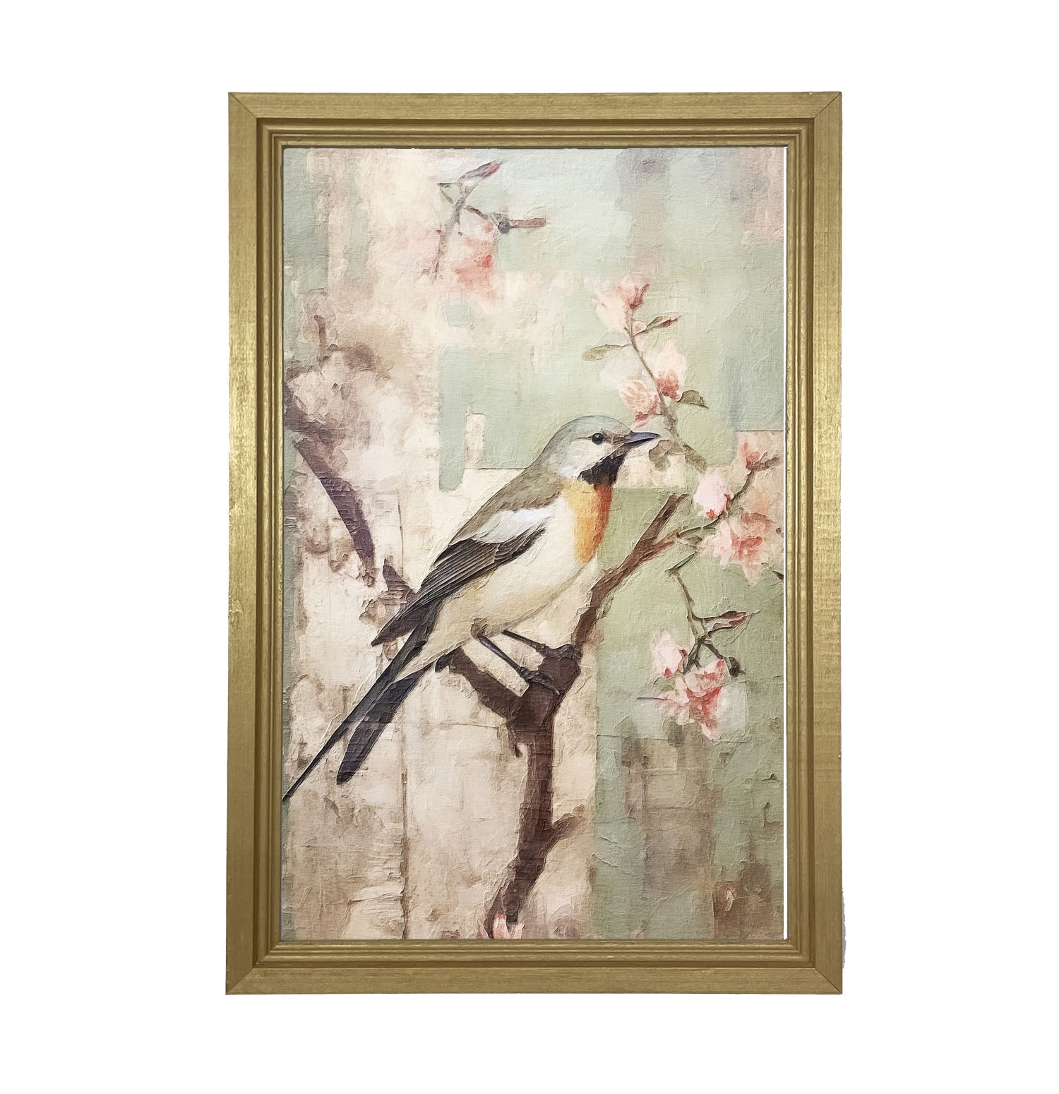 Red-breasted bird on branch - Framed Art