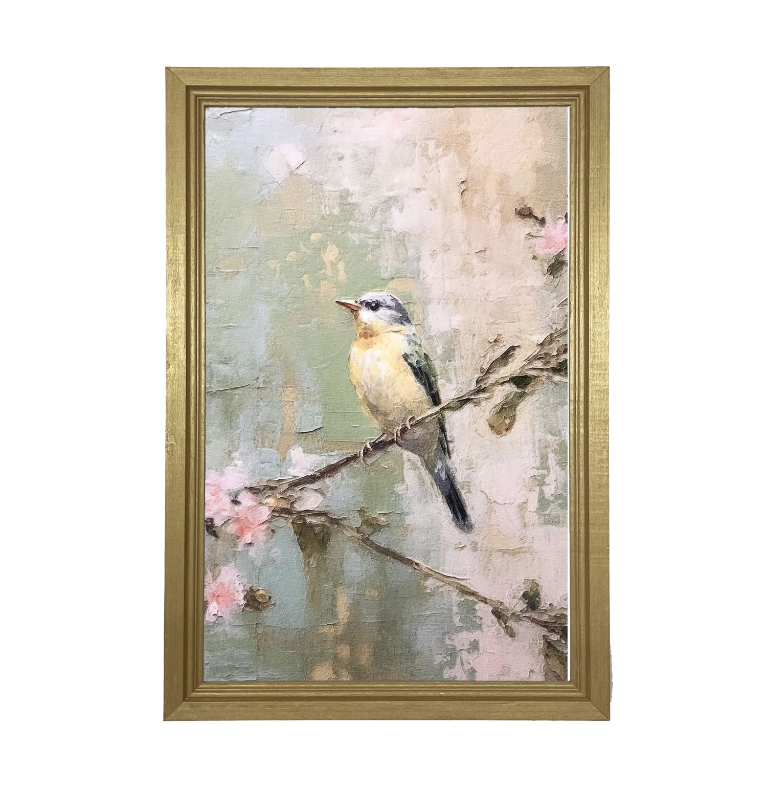 Bird sitting on cherry blossom branch - Framed art