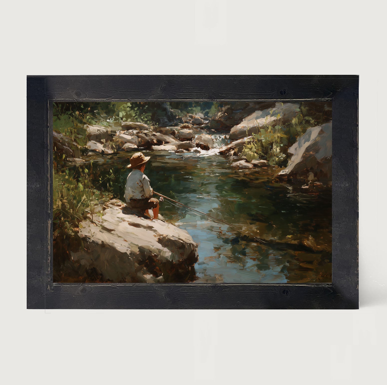 Fishing - Boy on River Rock