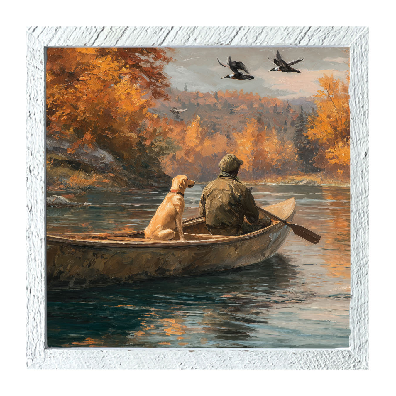 Fishing - Man with Dog - Framed Art
