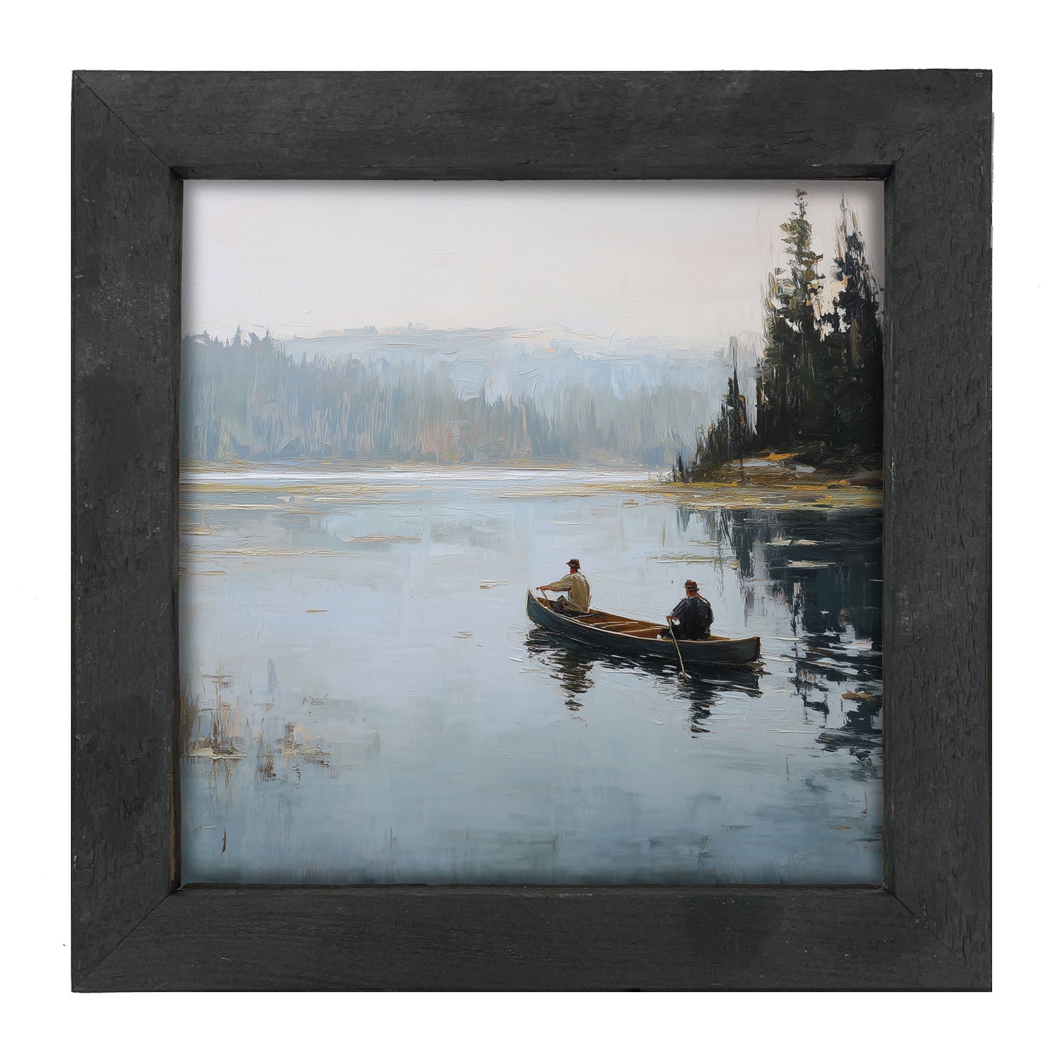 Fishing - Canoe on Lake - Framed Art