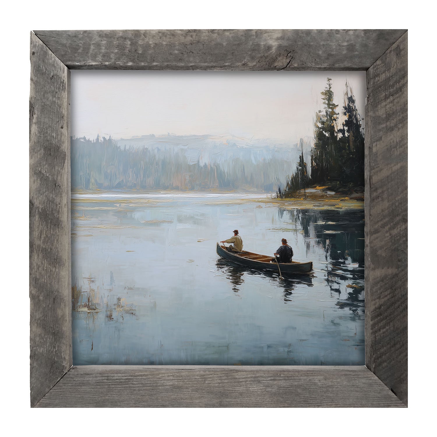 Fishing - Canoe on Lake - Framed Art