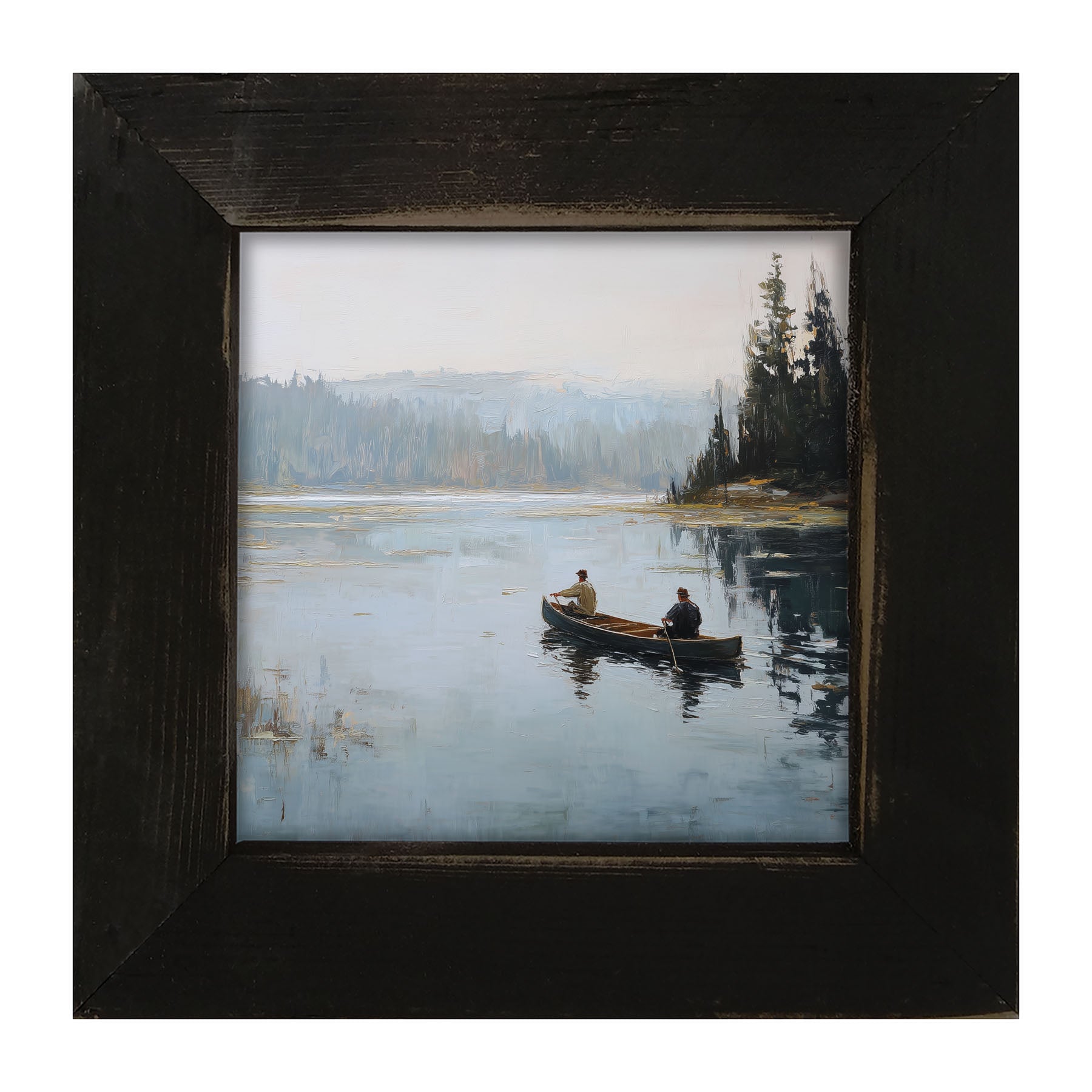 Fishing - Canoe on Lake - Framed Art