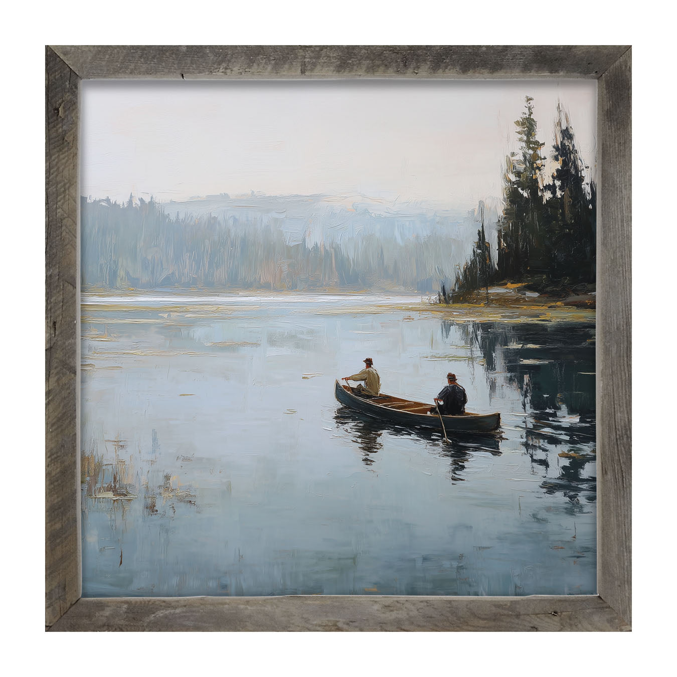 Fishing - Canoe on Lake - Framed Art