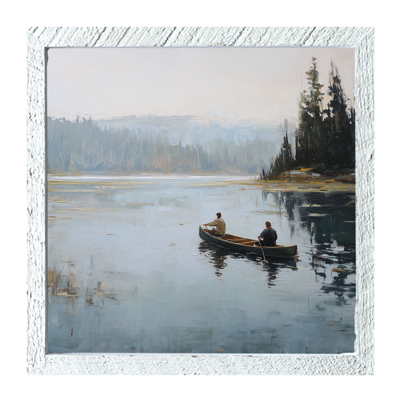 Fishing - Canoe on Lake - Framed Art