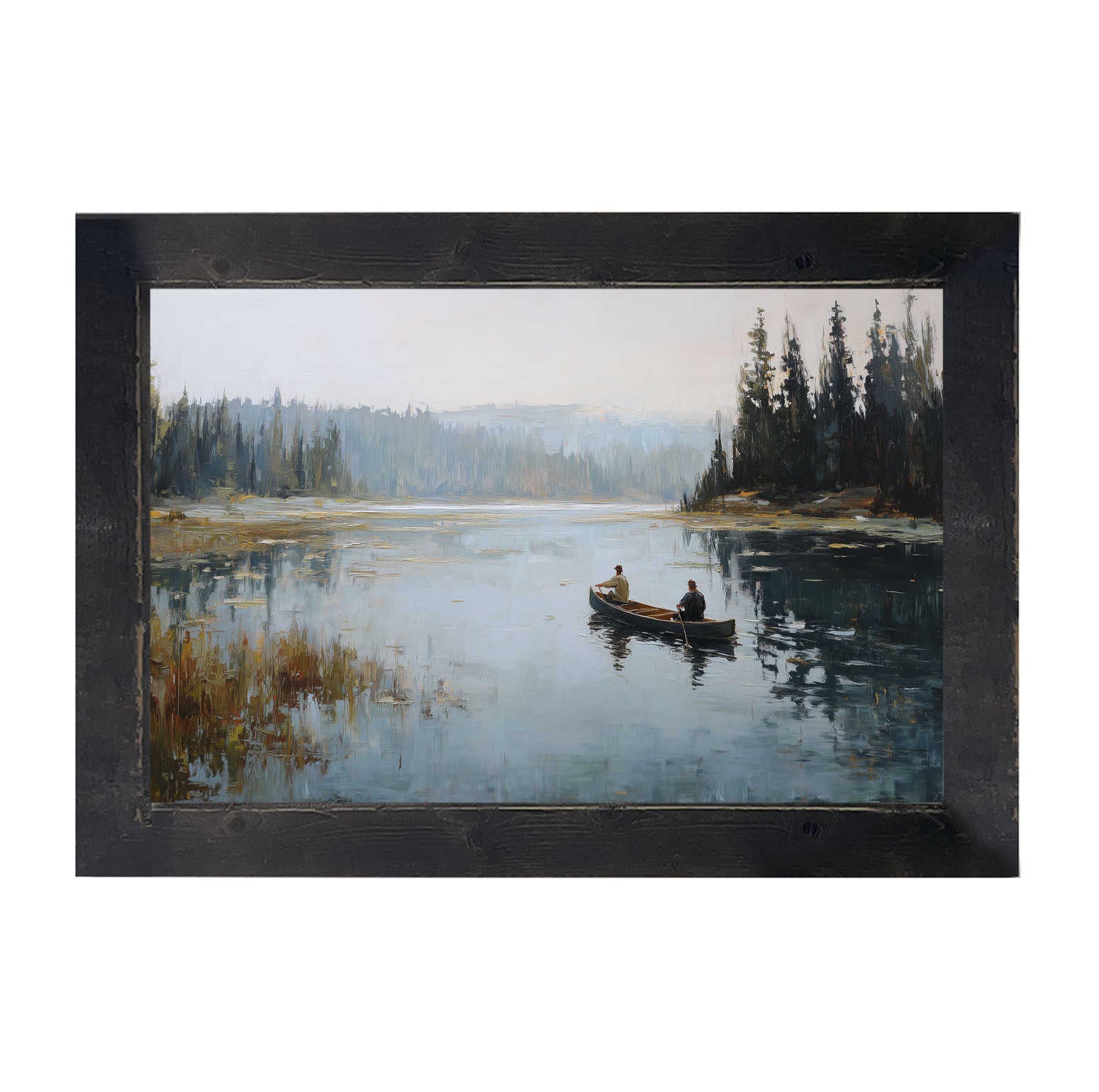 Fishing - Canoe on Lake - Framed Art
