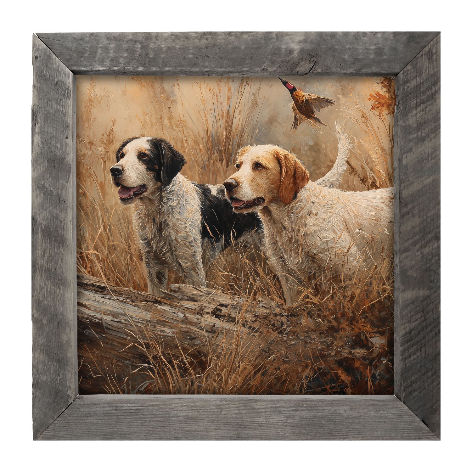 Hunting Season - Dogs near Log - Framed Art