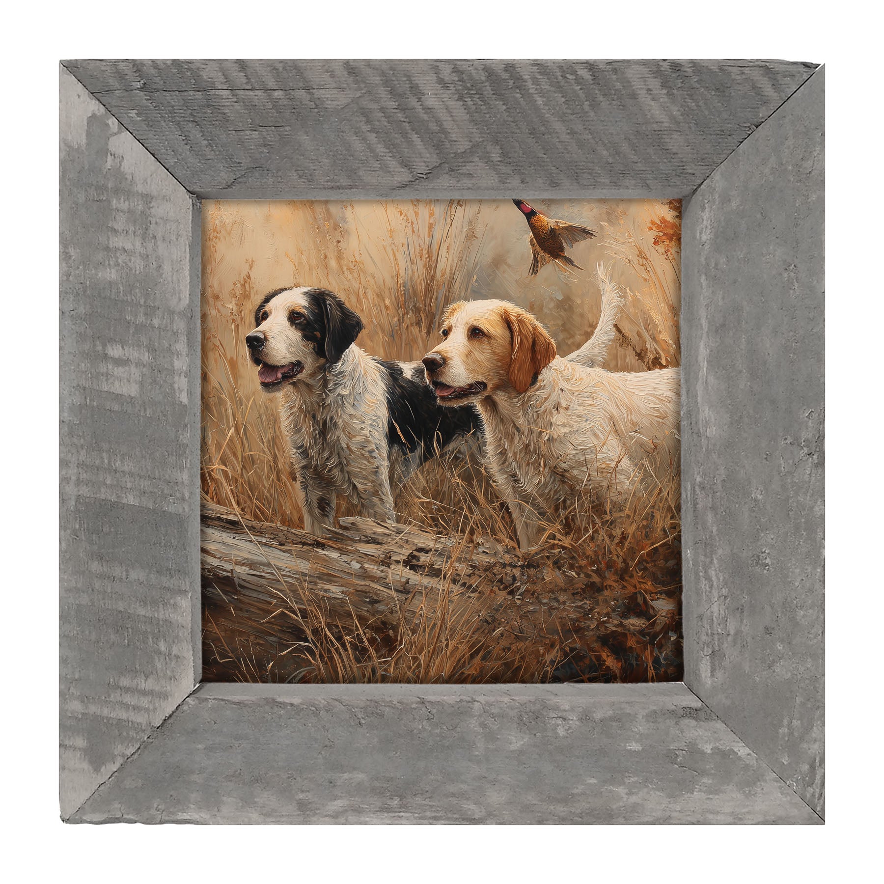 Hunting Season - Dogs near Log - Framed Art