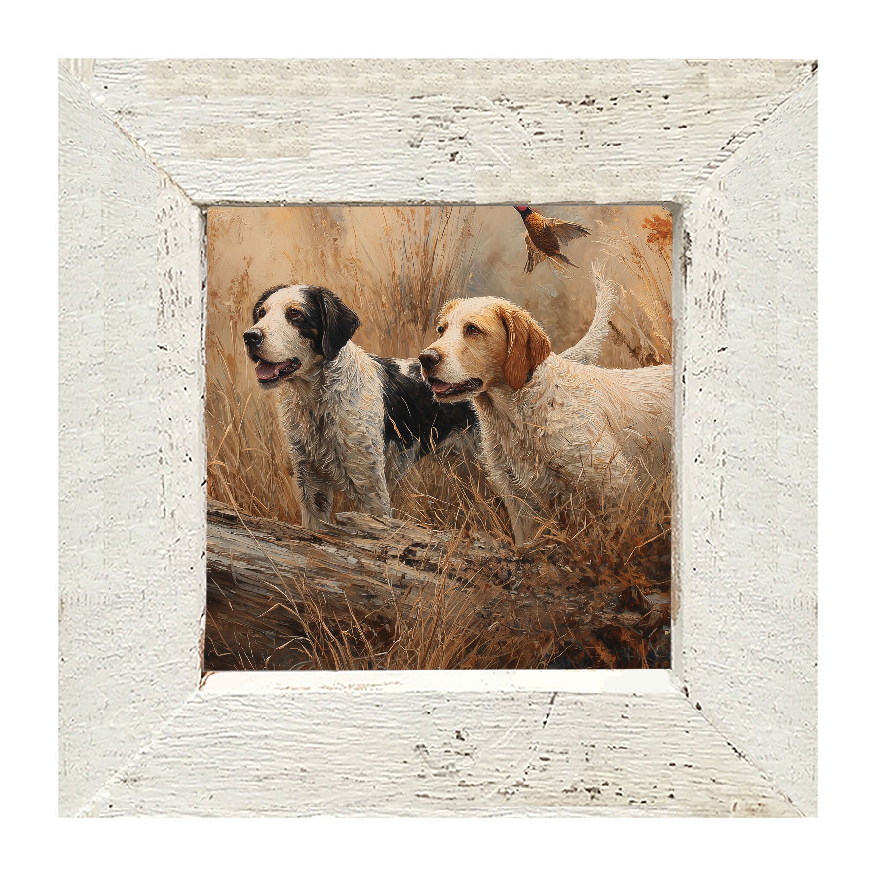 Hunting Season - Dogs near Log - Framed Art