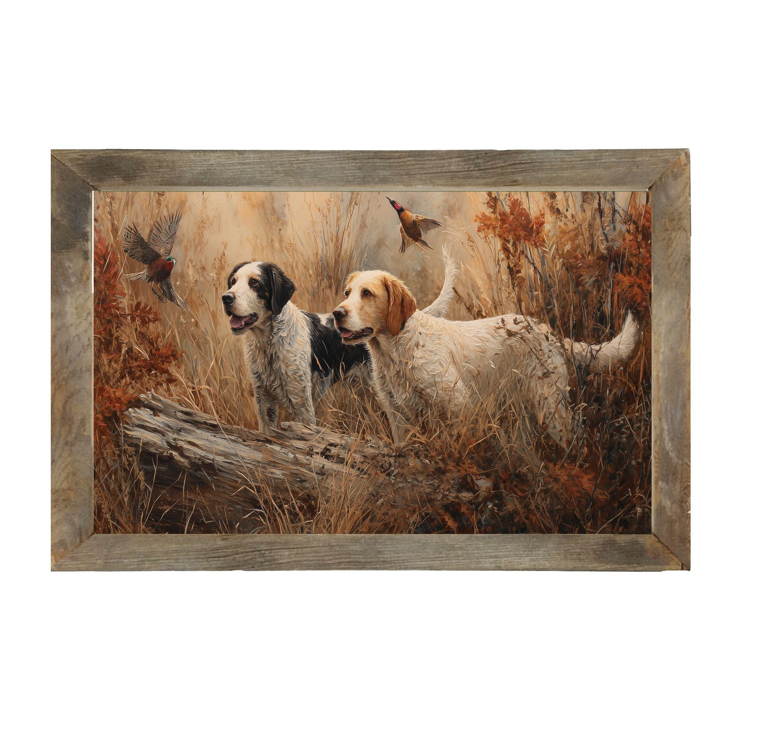 Hunting Season - Dogs near Log - Framed Art