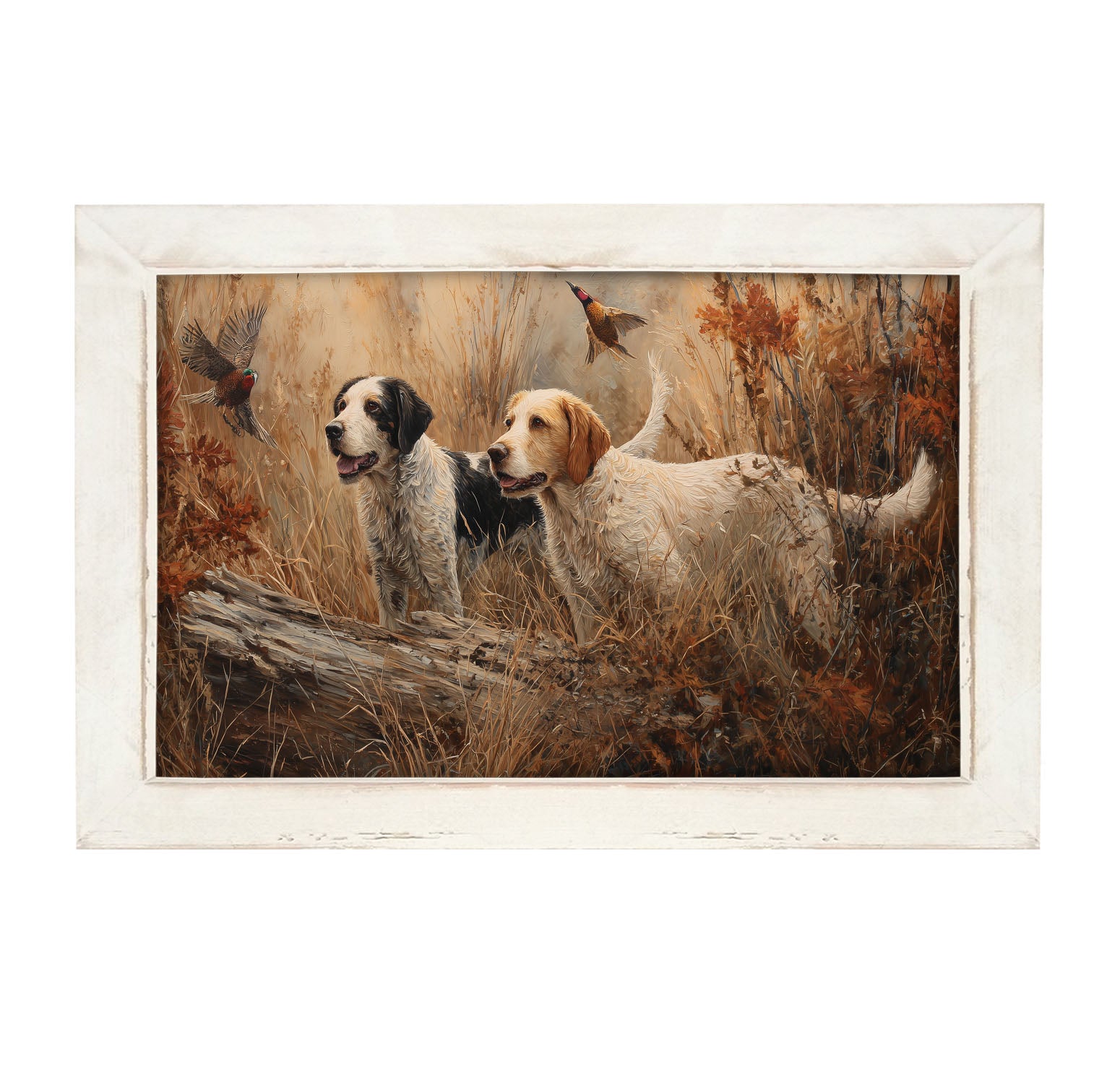 Hunting Season - Dogs near Log - Framed Art