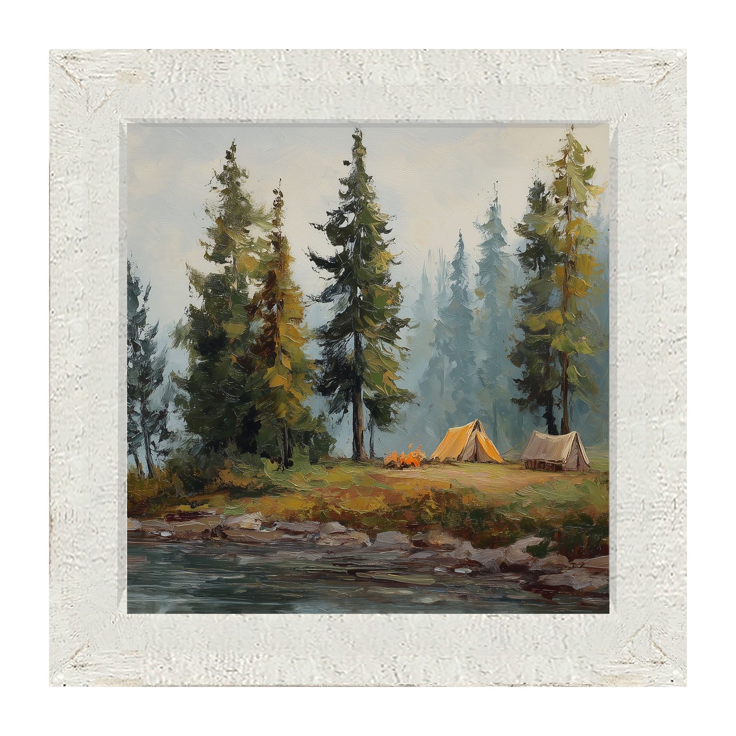 Hunting Season - Camping near the River - Framed Art