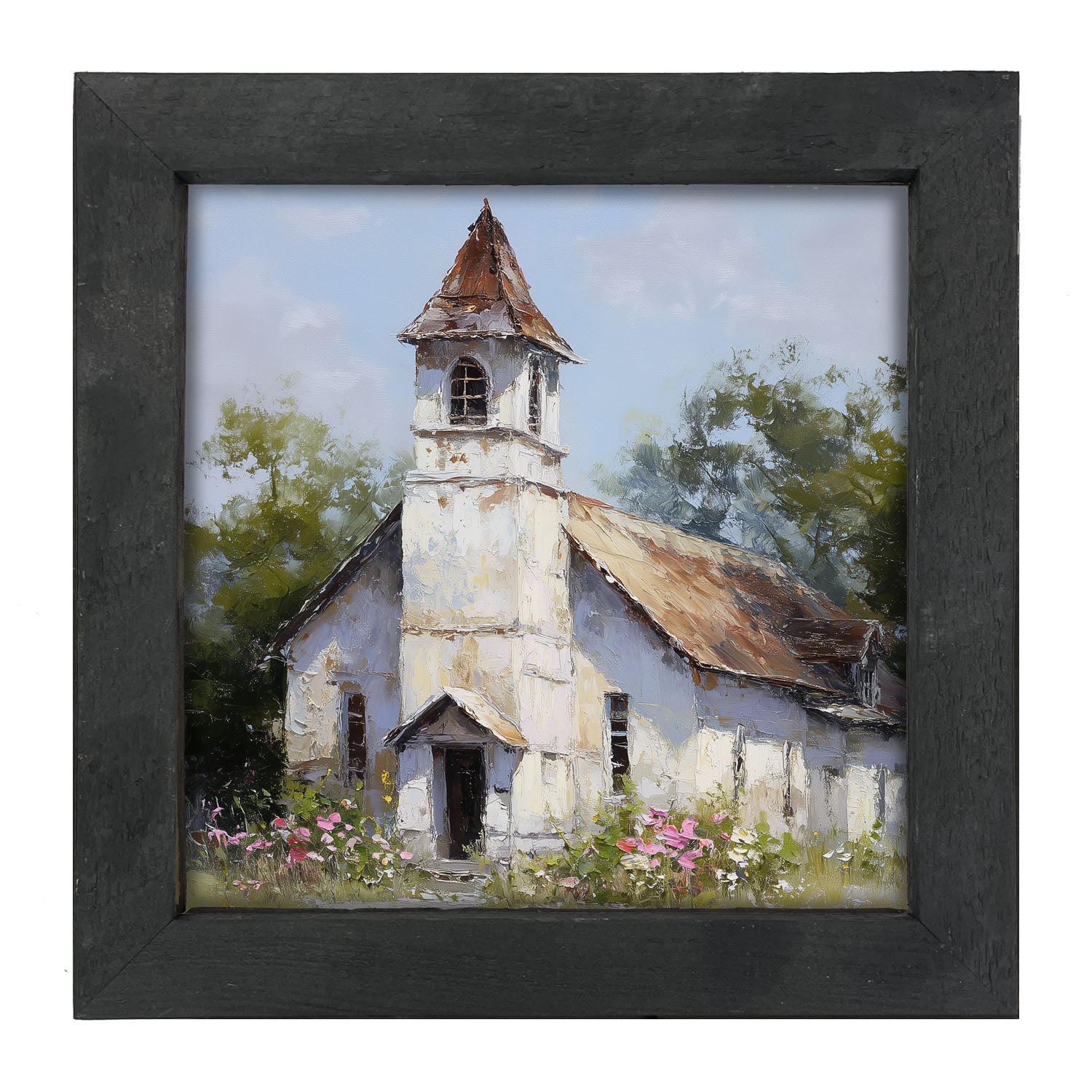 Country Church with Wildflowers - Framed Art