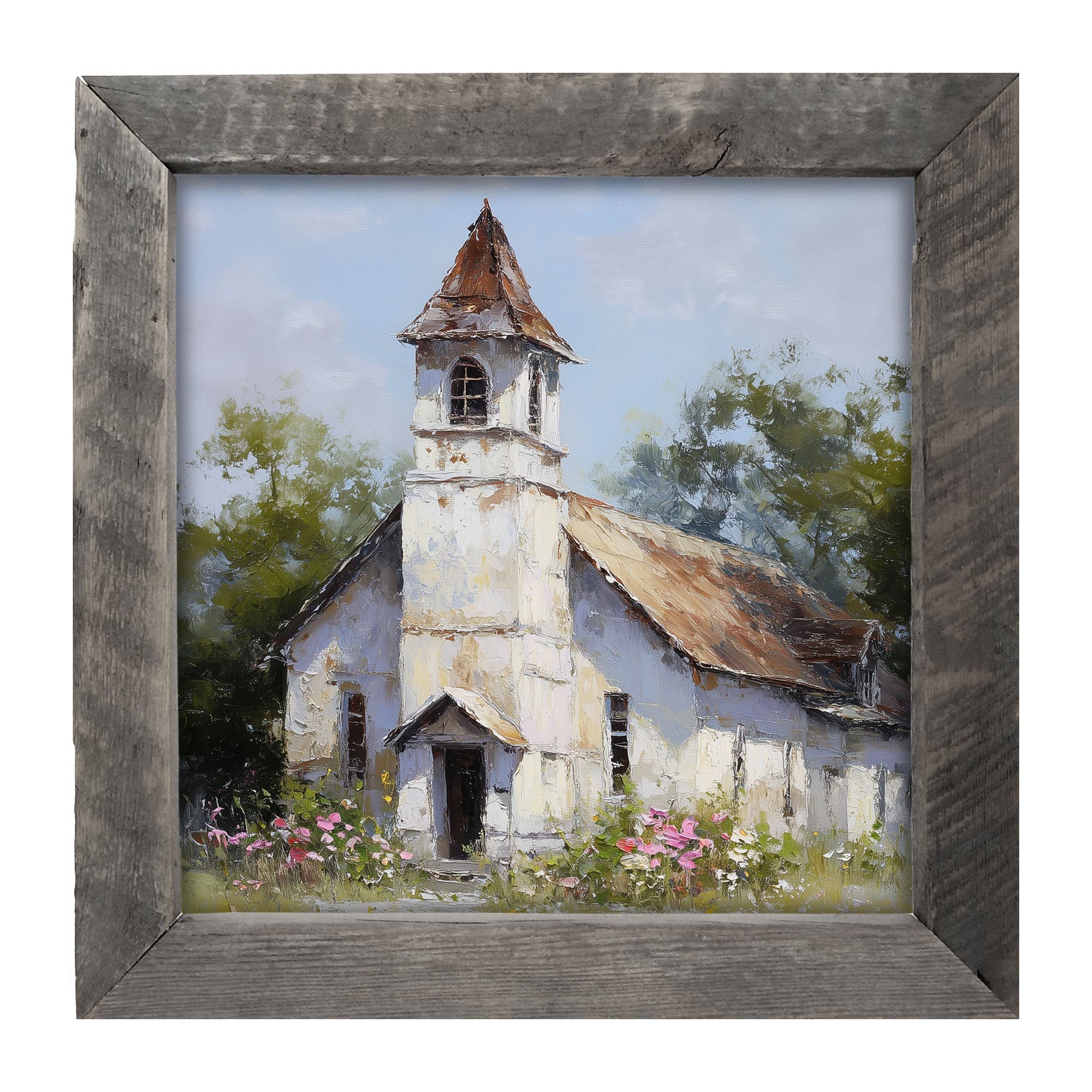 Country Church with Wildflowers - Framed Art
