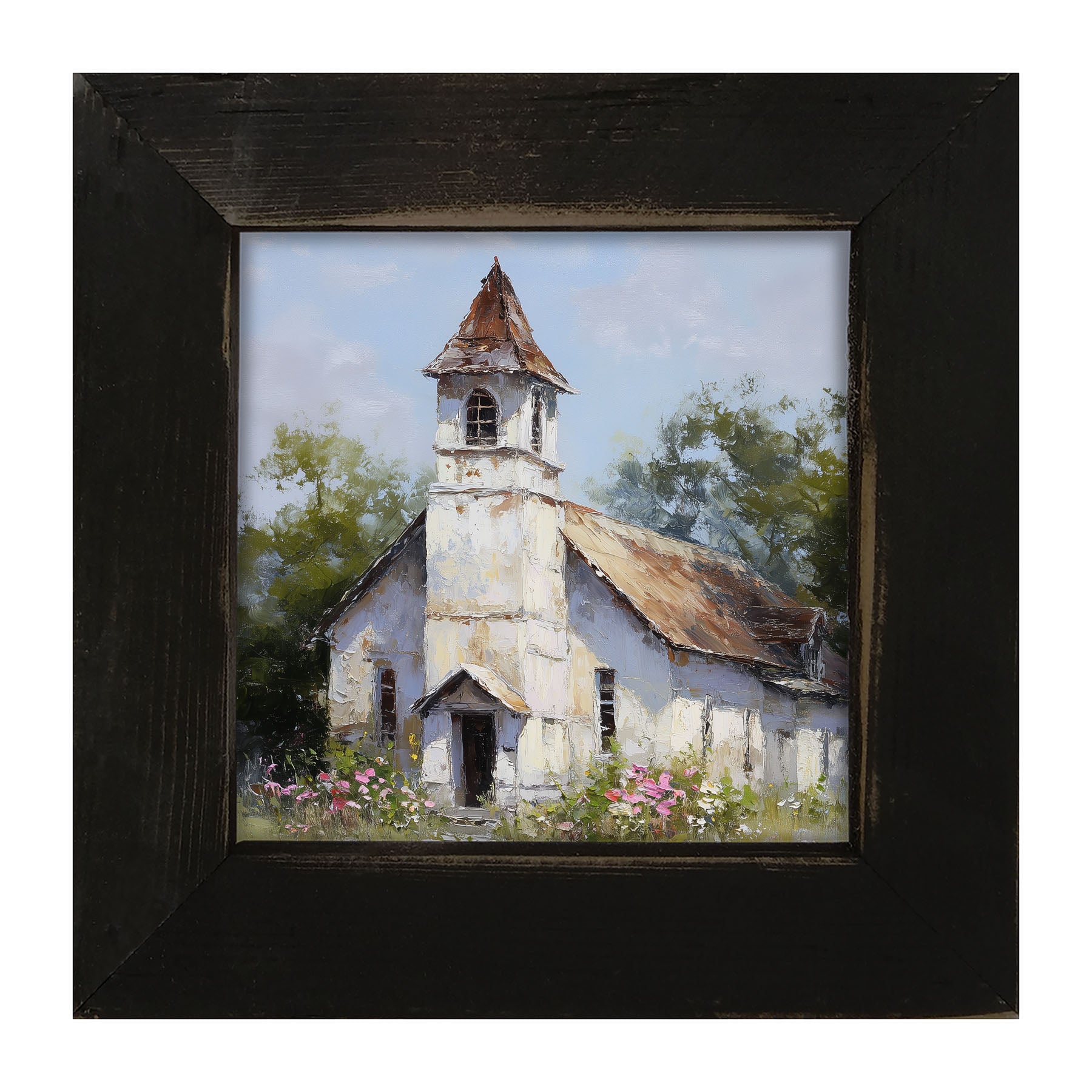 Country Church with Wildflowers - Framed Art