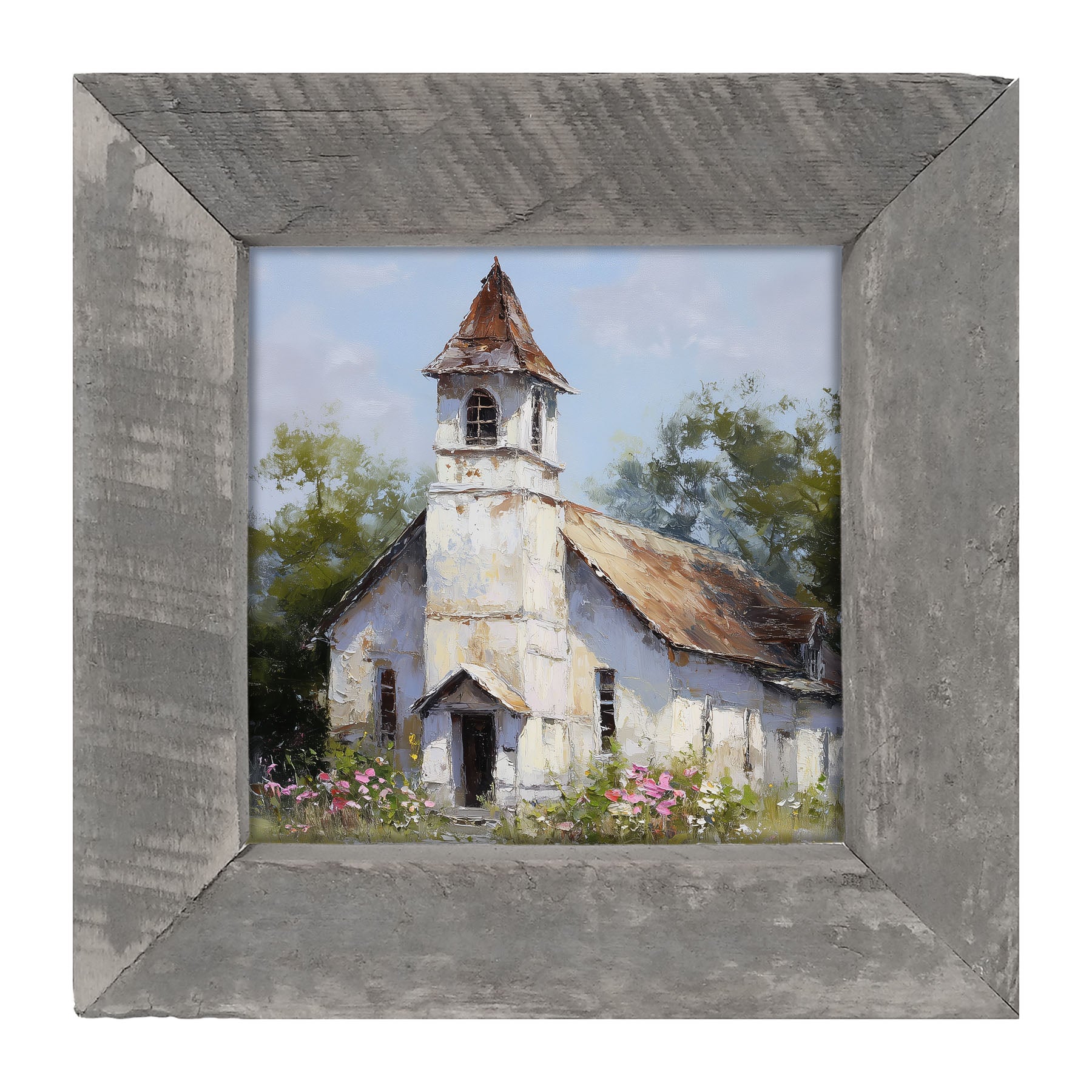 Country Church with Wildflowers - Framed Art