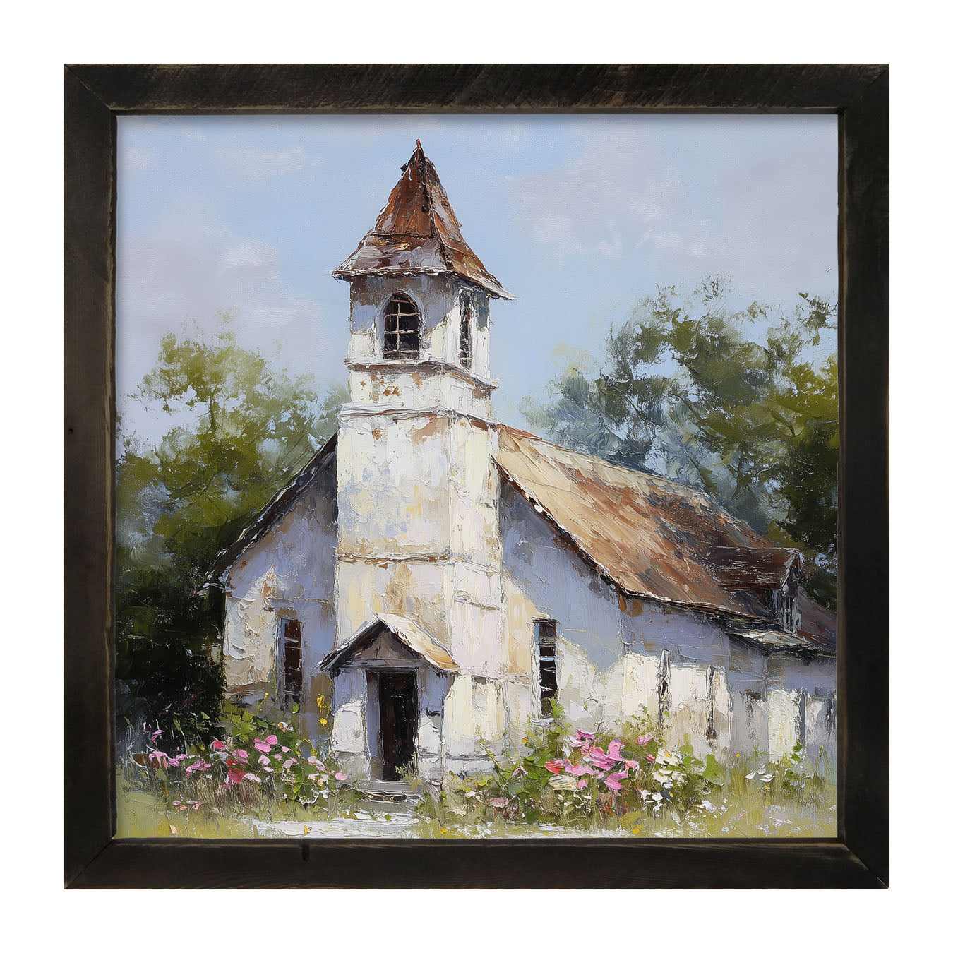 Country Church with Wildflowers - Framed Art