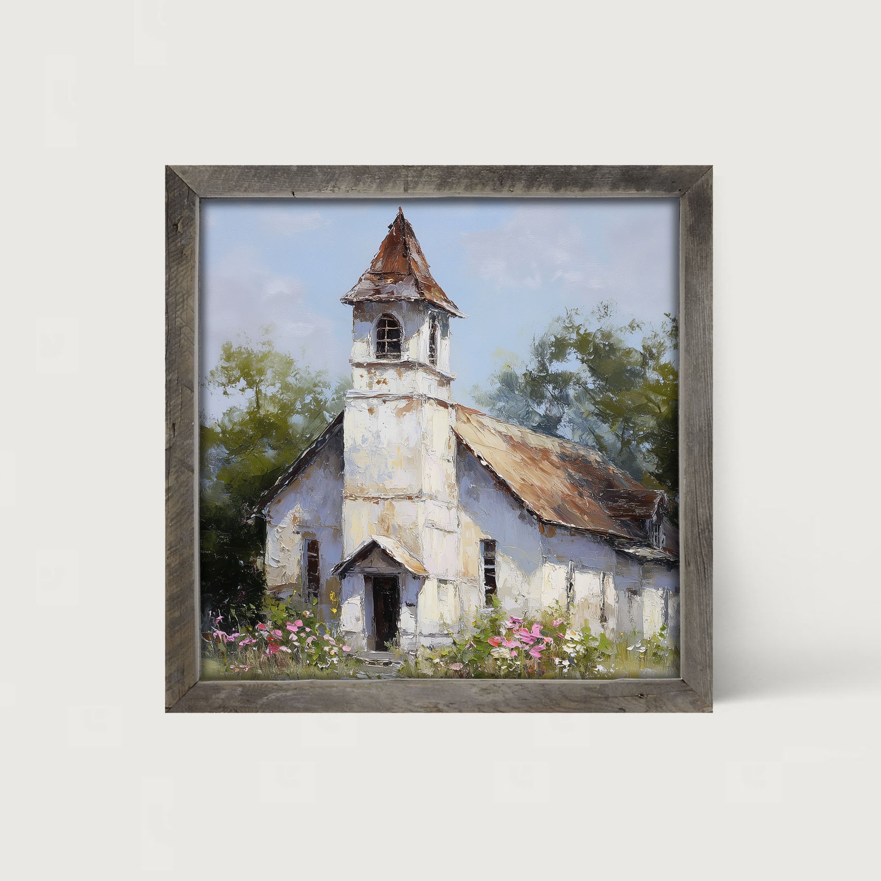 Country Church with Wildflowers - Framed Art
