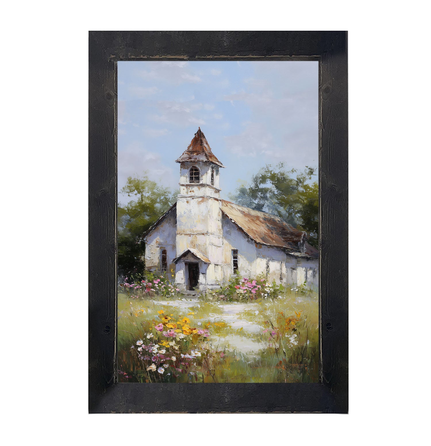 Country Church with Wildflowers - Framed Art