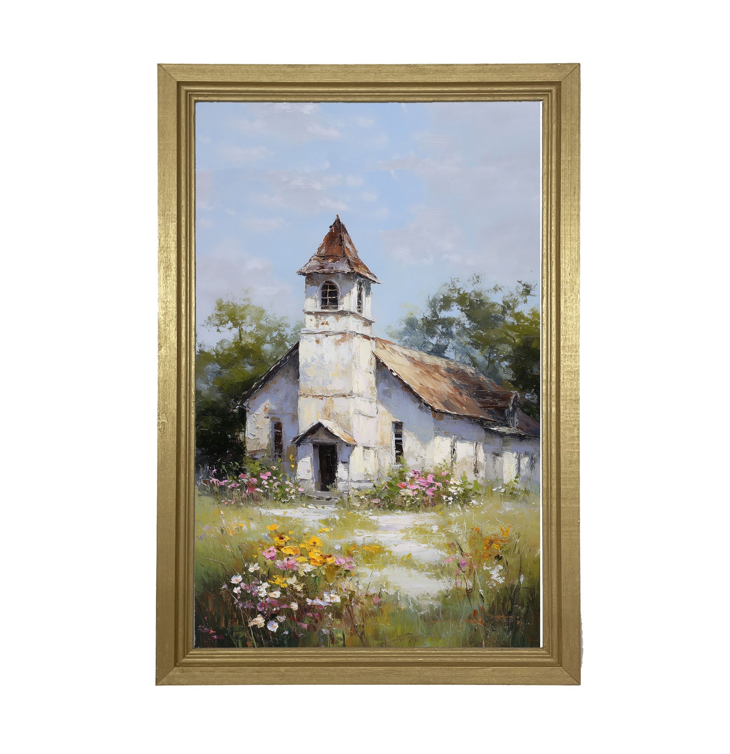 Country Church with Wildflowers - Framed Art