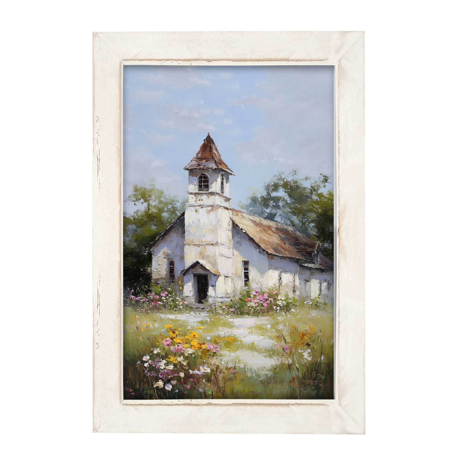 Country Church with Wildflowers - Framed Art